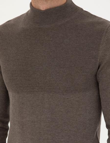 Vizon Melanj Slim Fit Yarım Balıkçı Yaka Triko Kazak - 50281844013