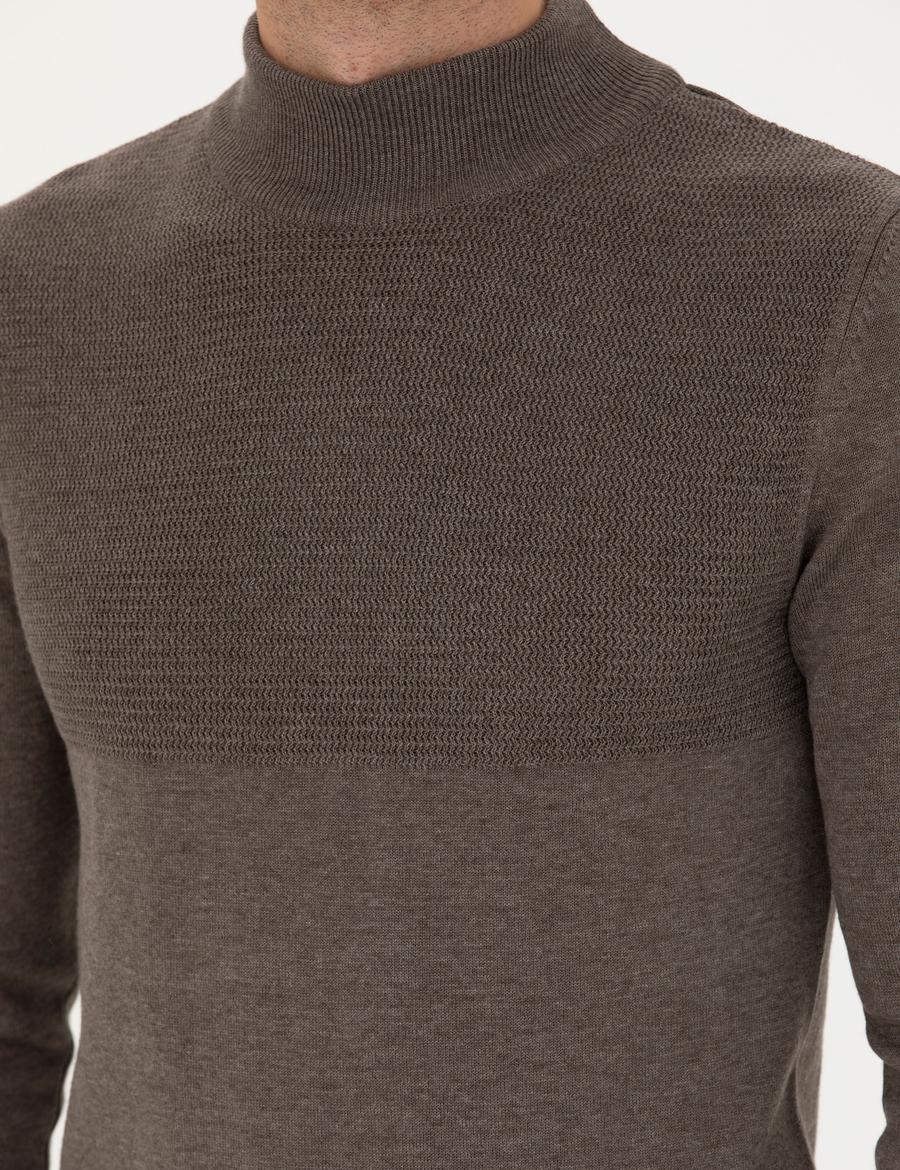 Vizon Melanj Slim Fit Yarım Balıkçı Yaka Triko Kazak