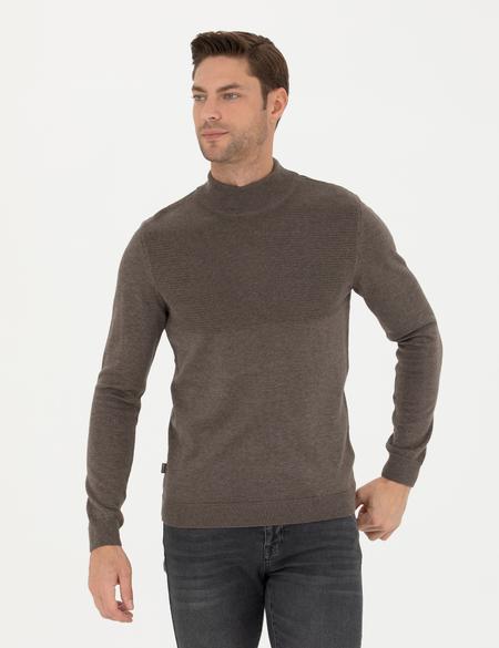 Vizon Melanj Slim Fit Yarım Balıkçı Yaka Triko Kazak - 50281844013