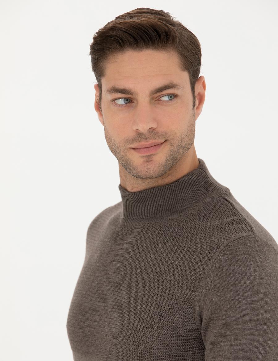 Vizon Melanj Slim Fit Yarım Balıkçı Yaka Triko Kazak