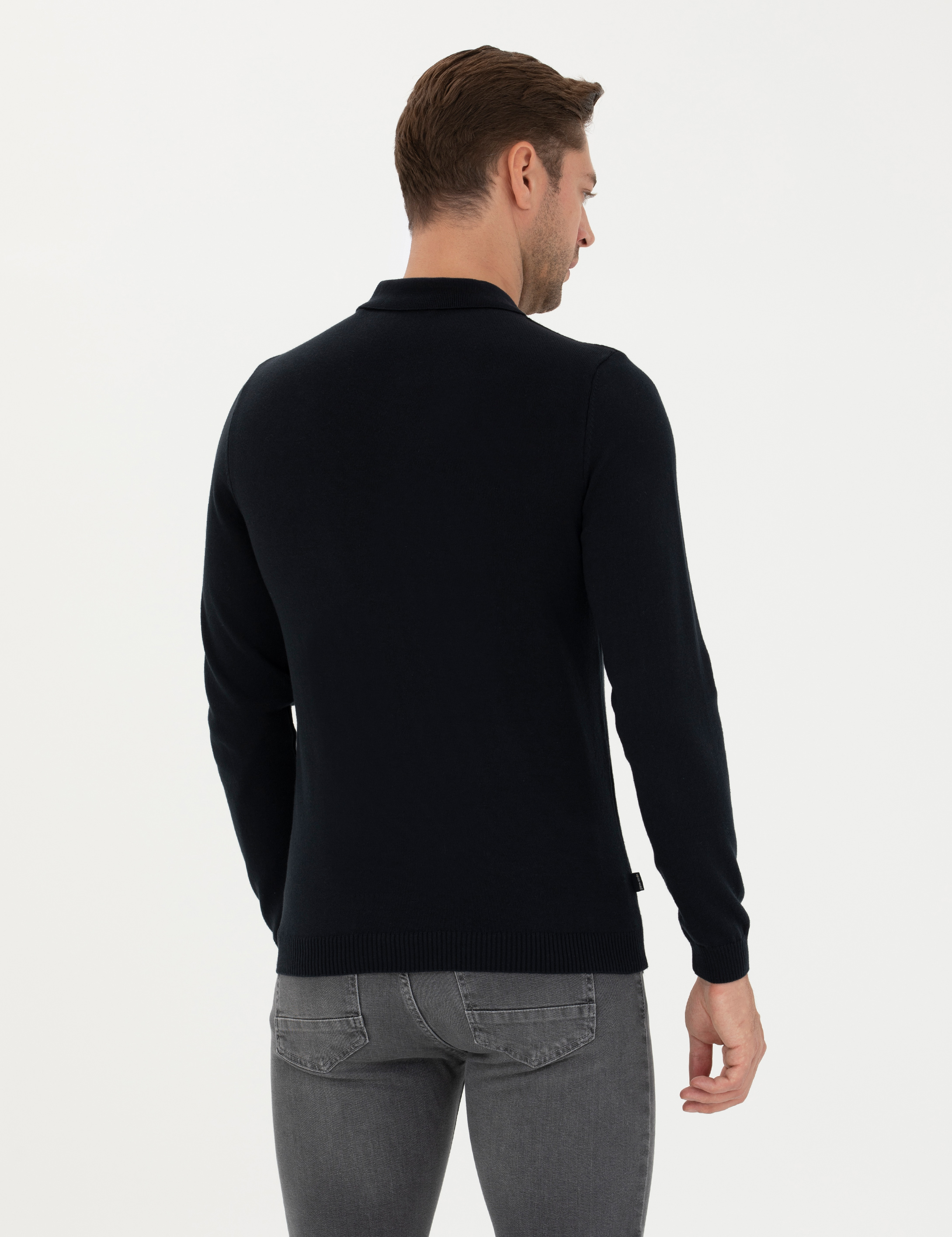 Pierre Cardin Lacivert Slim Fit Polo Yaka Basic Triko Kazak görsel 5