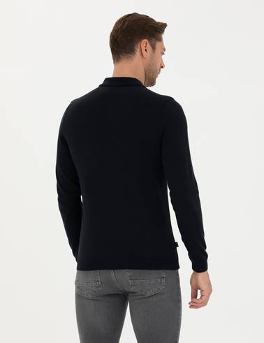 Lacivert Slim Fit Polo Yaka Basic Triko Kazak