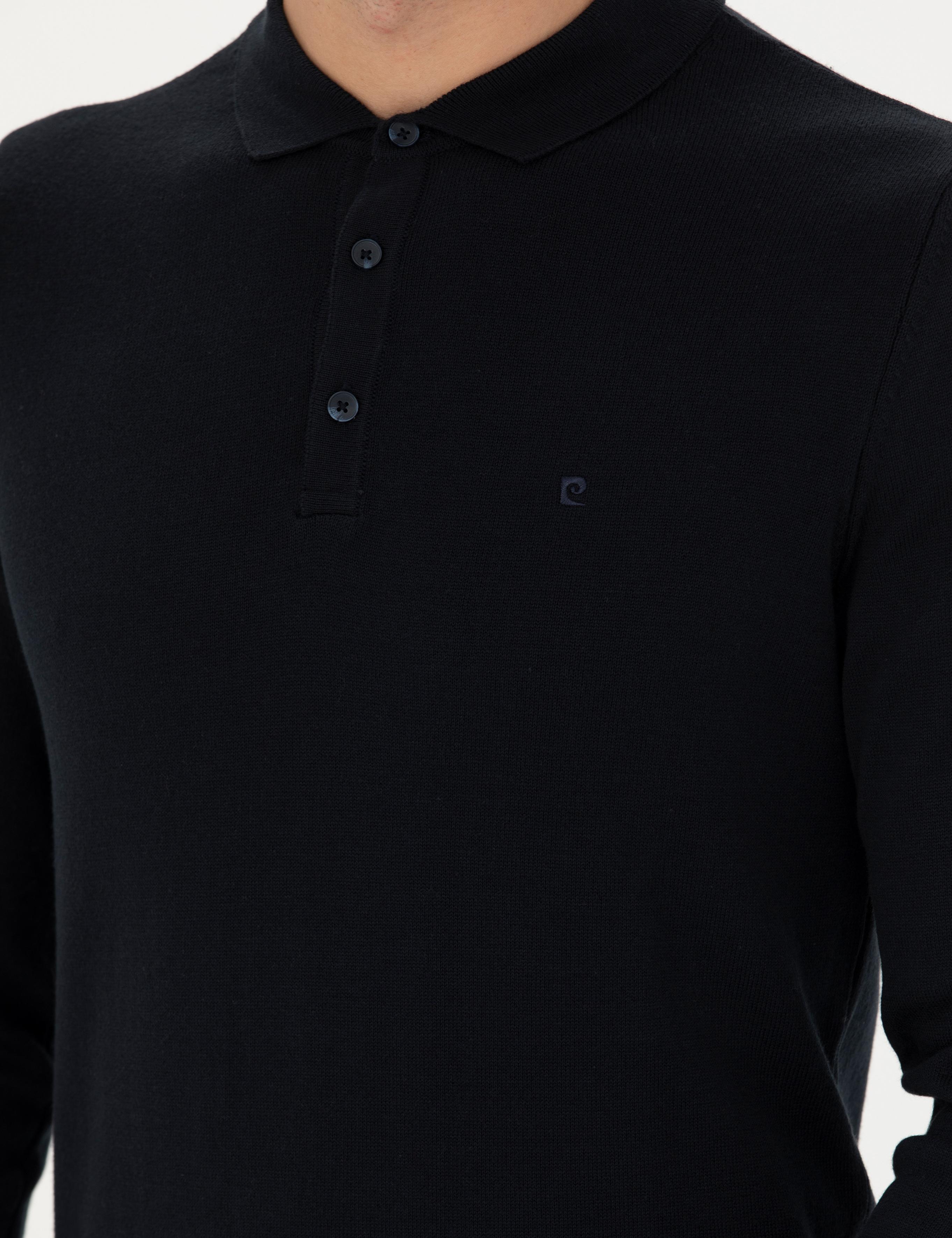 Lacivert Slim Fit Polo Yaka Basic Triko Kazak