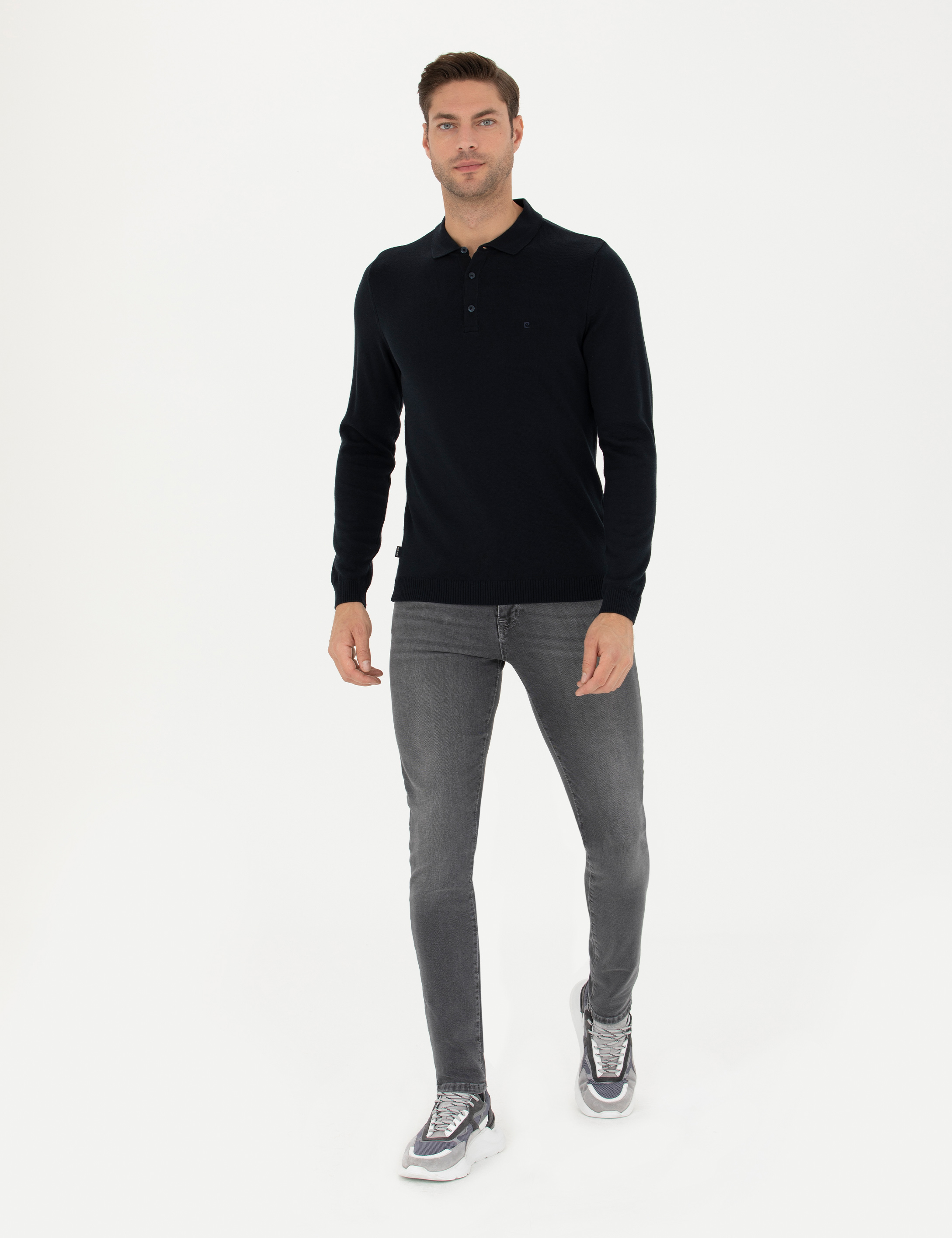 Pierre Cardin Lacivert Slim Fit Polo Yaka Basic Triko Kazak görsel 4