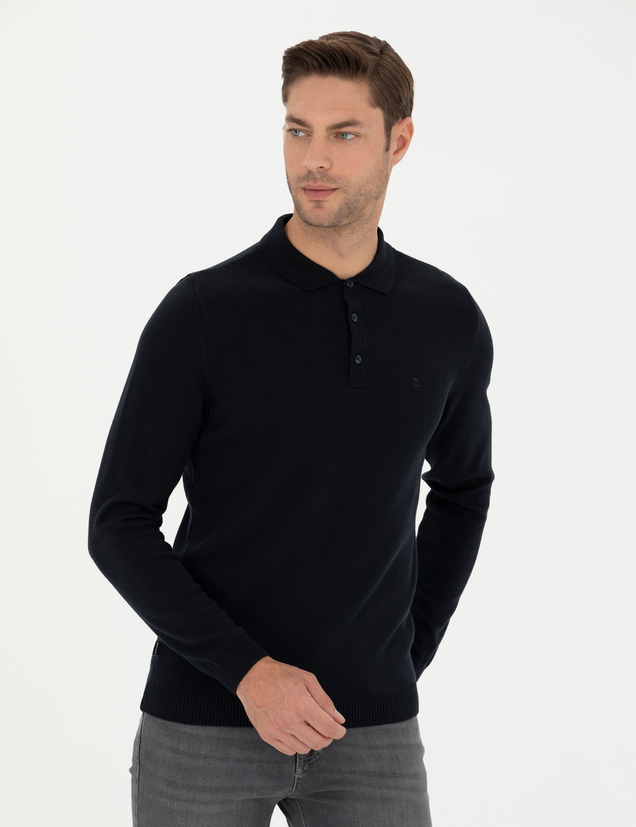Pierre Cardin Lacivert Slim Fit Polo Yaka Basic Triko Kazak görsel 3
