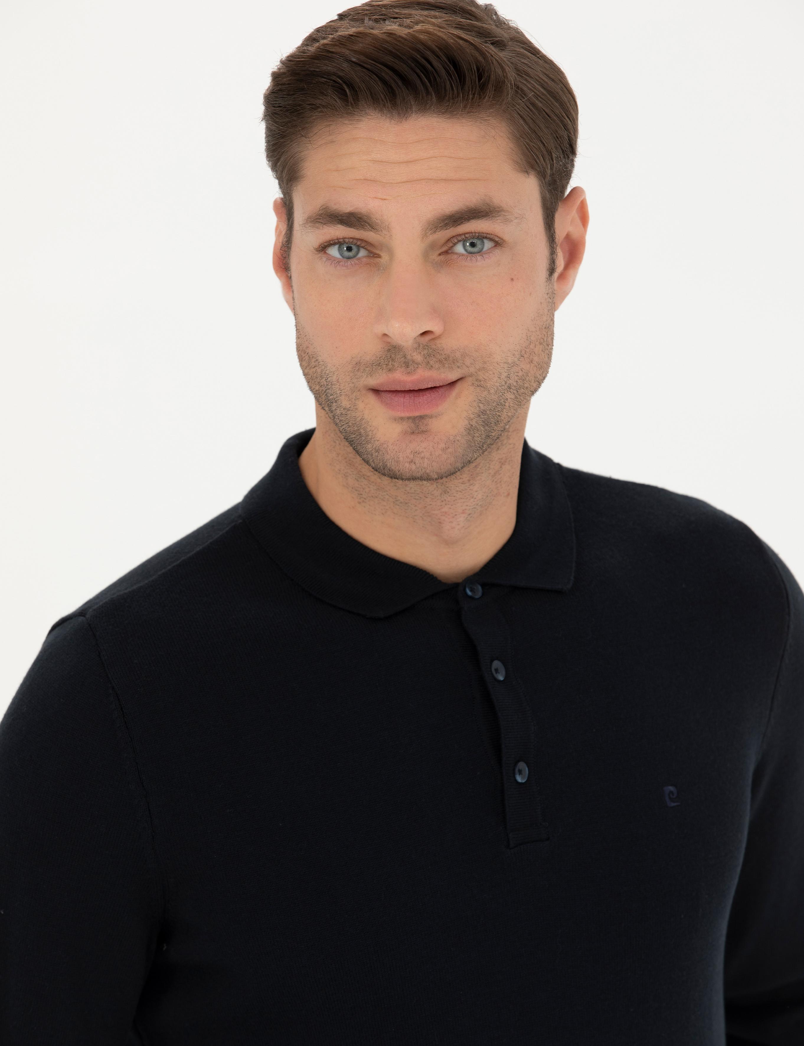 Lacivert Slim Fit Polo Yaka Basic Triko Kazak