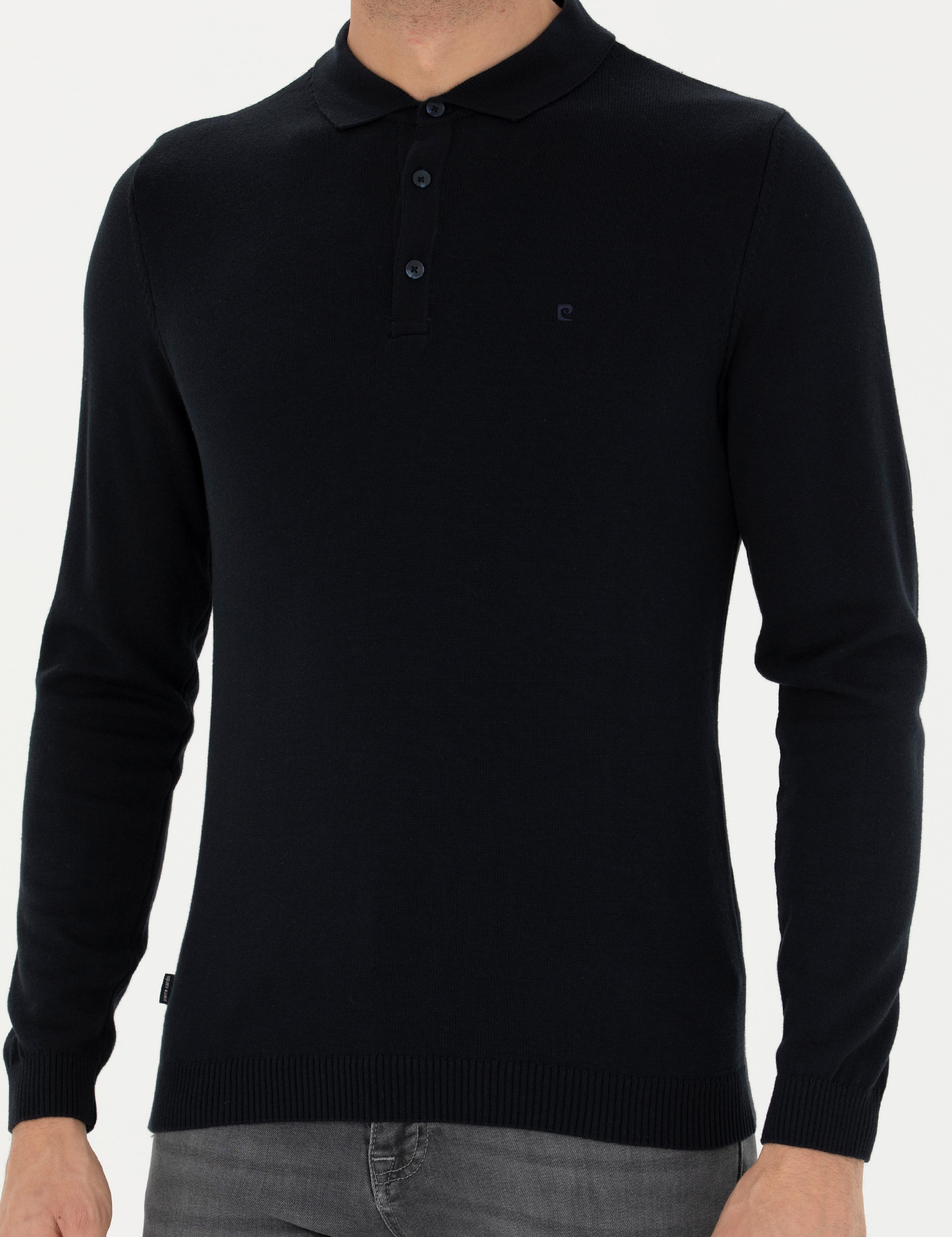 Lacivert Slim Fit Polo Yaka Basic Triko Kazak