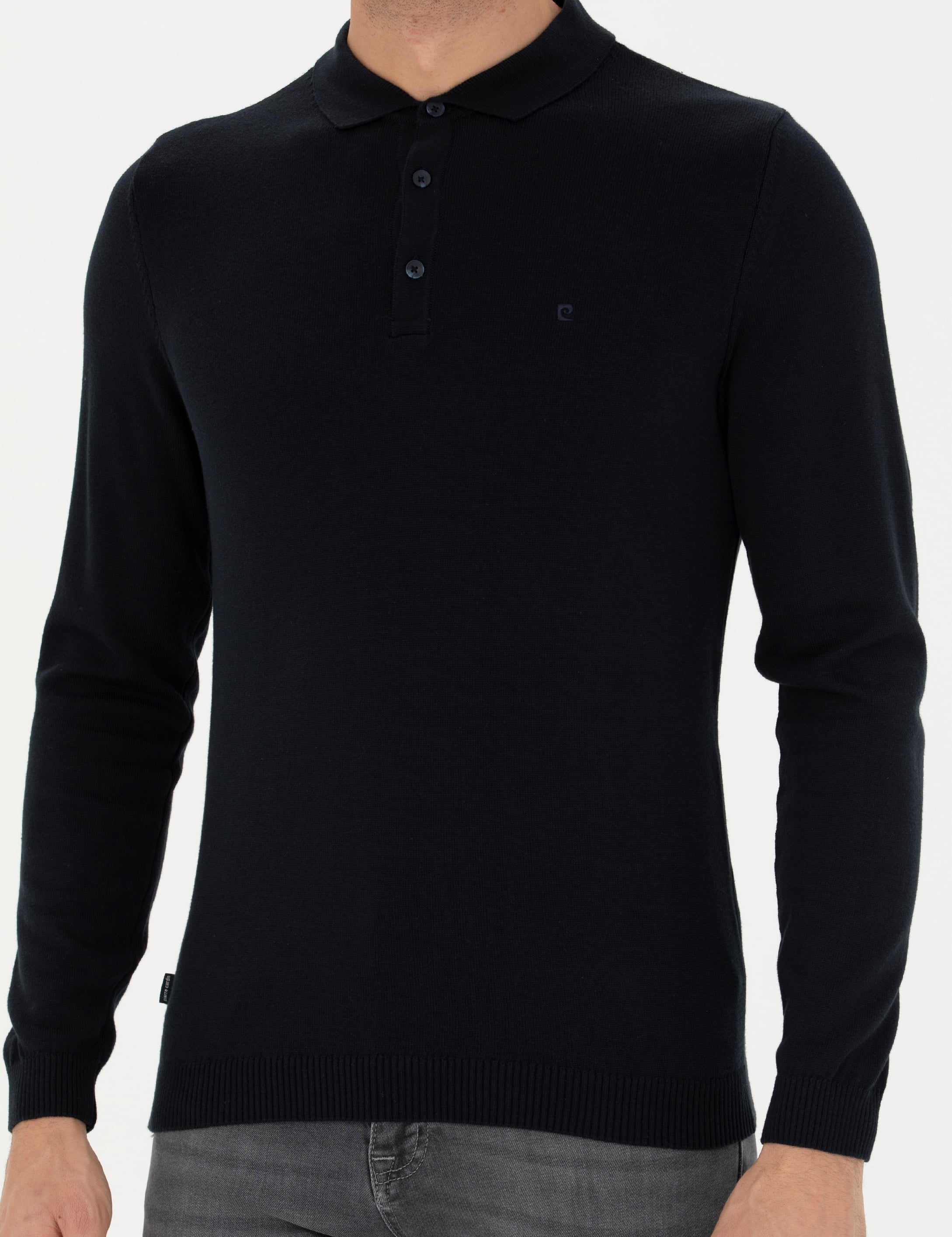 Lacivert Slim Fit Polo Yaka Basic Triko Kazak - Image 6