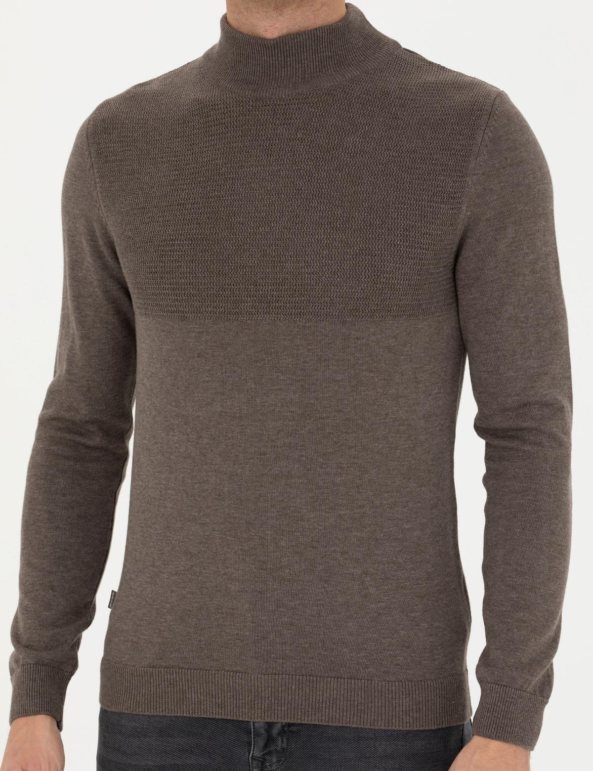 Vizon Melanj Slim Fit Yarım Balıkçı Yaka Triko Kazak - 50281844013