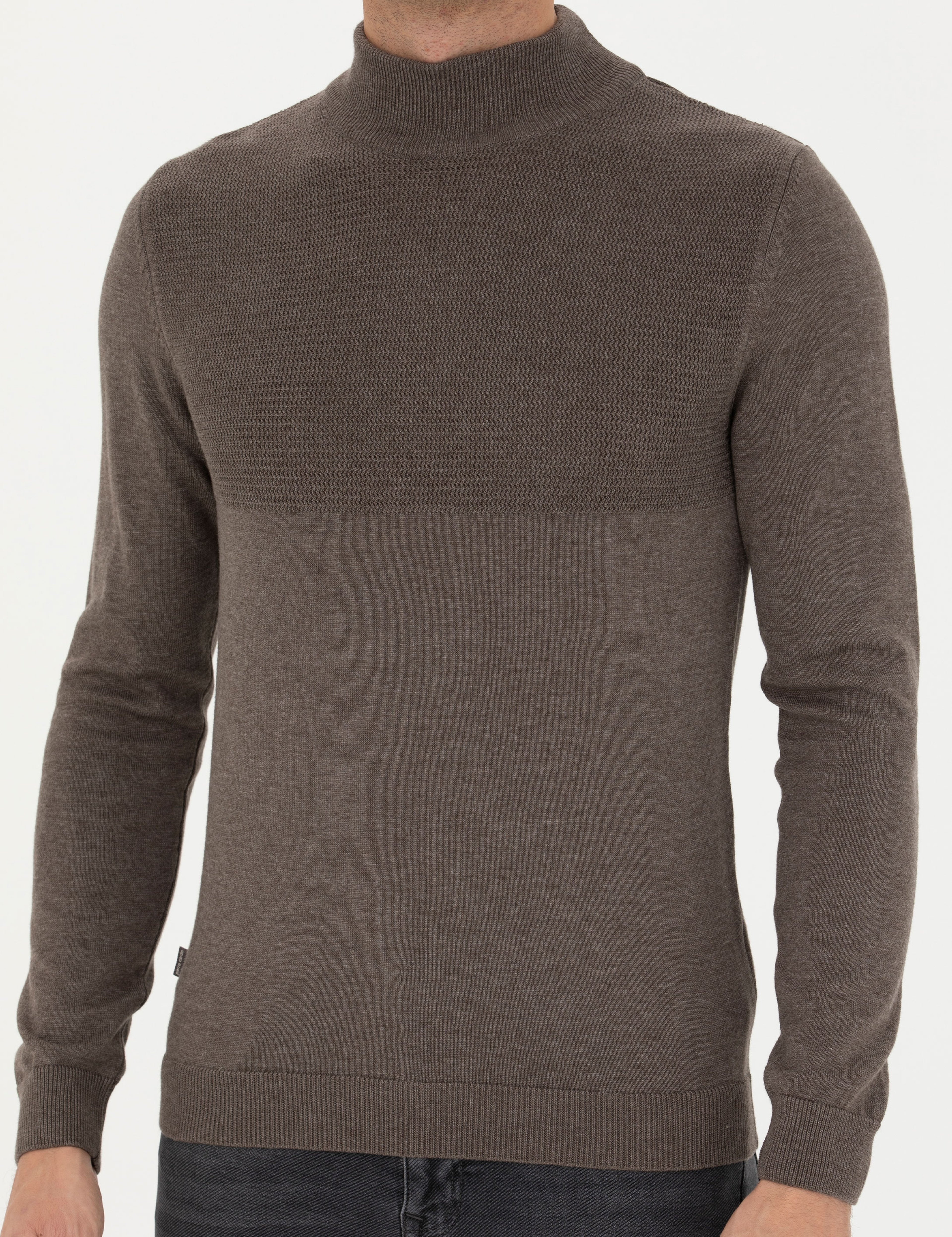 Vizon Melanj Slim Fit Yarım Balıkçı Yaka Triko Kazak - Image 6