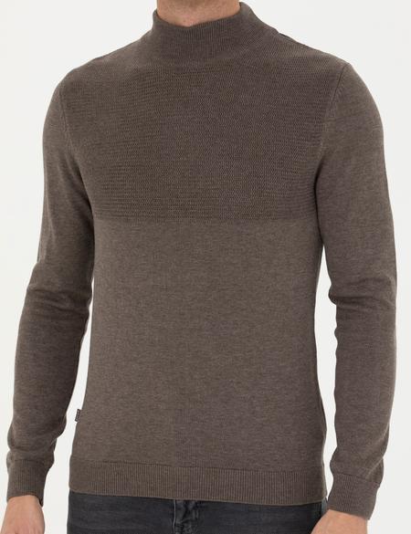 Vizon Melanj Slim Fit Yarım Balıkçı Yaka Triko Kazak - 50281844013