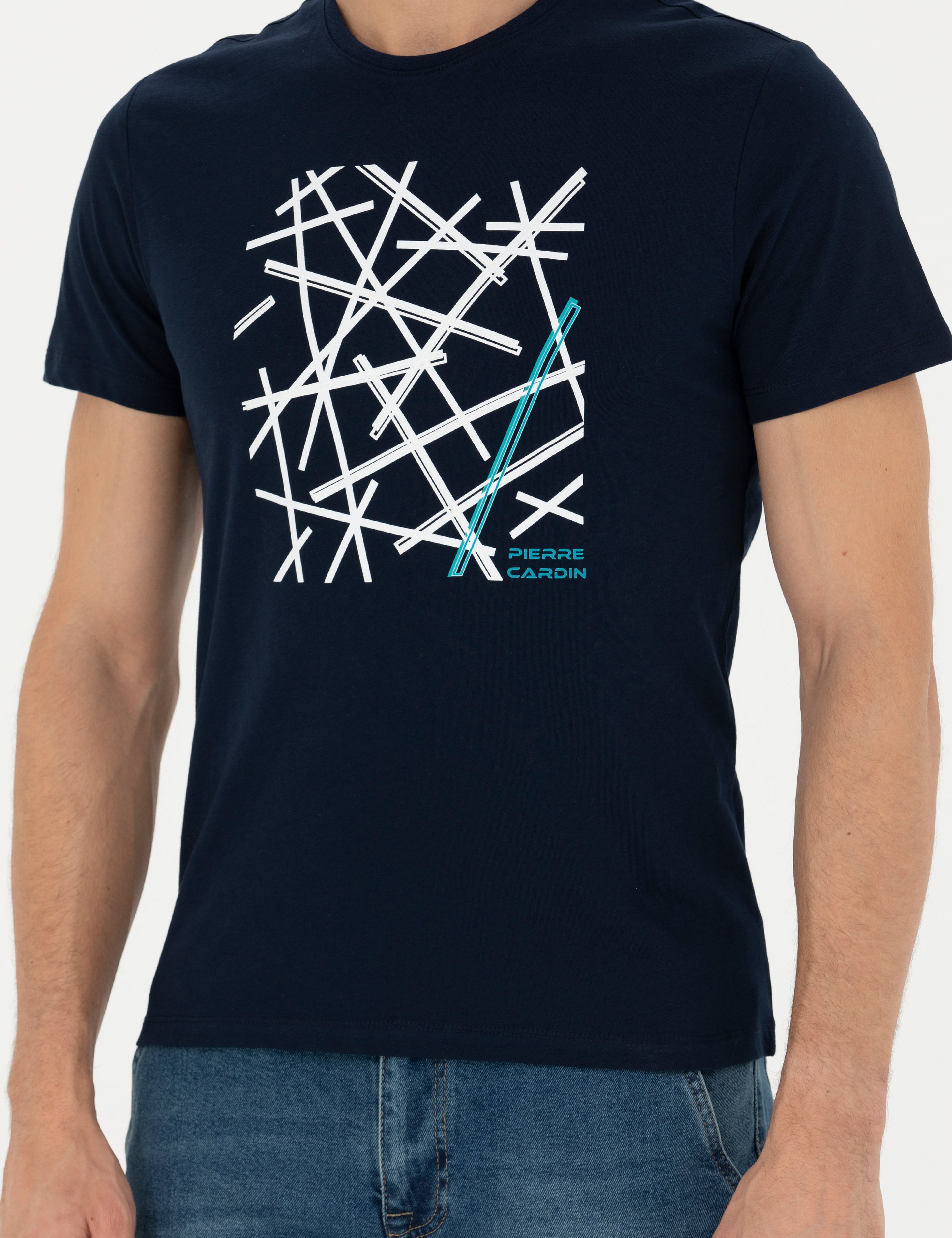 Lacivert Slim Fit %100 Pamuk Bisiklet Yaka Tişört - Image 6