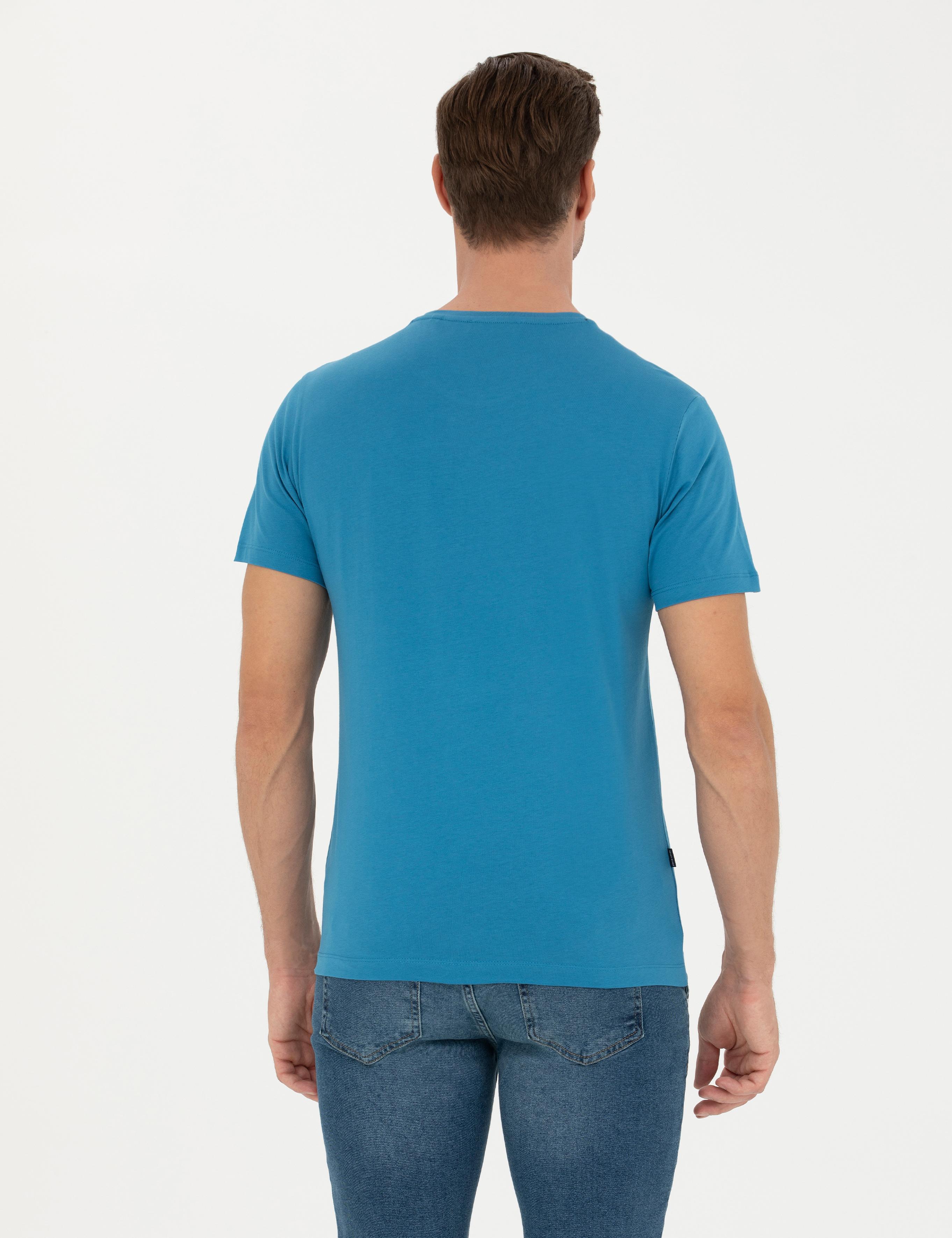 İndigo %100 Pamuk Slim Fit Bisiklet Yaka Basic Tişört