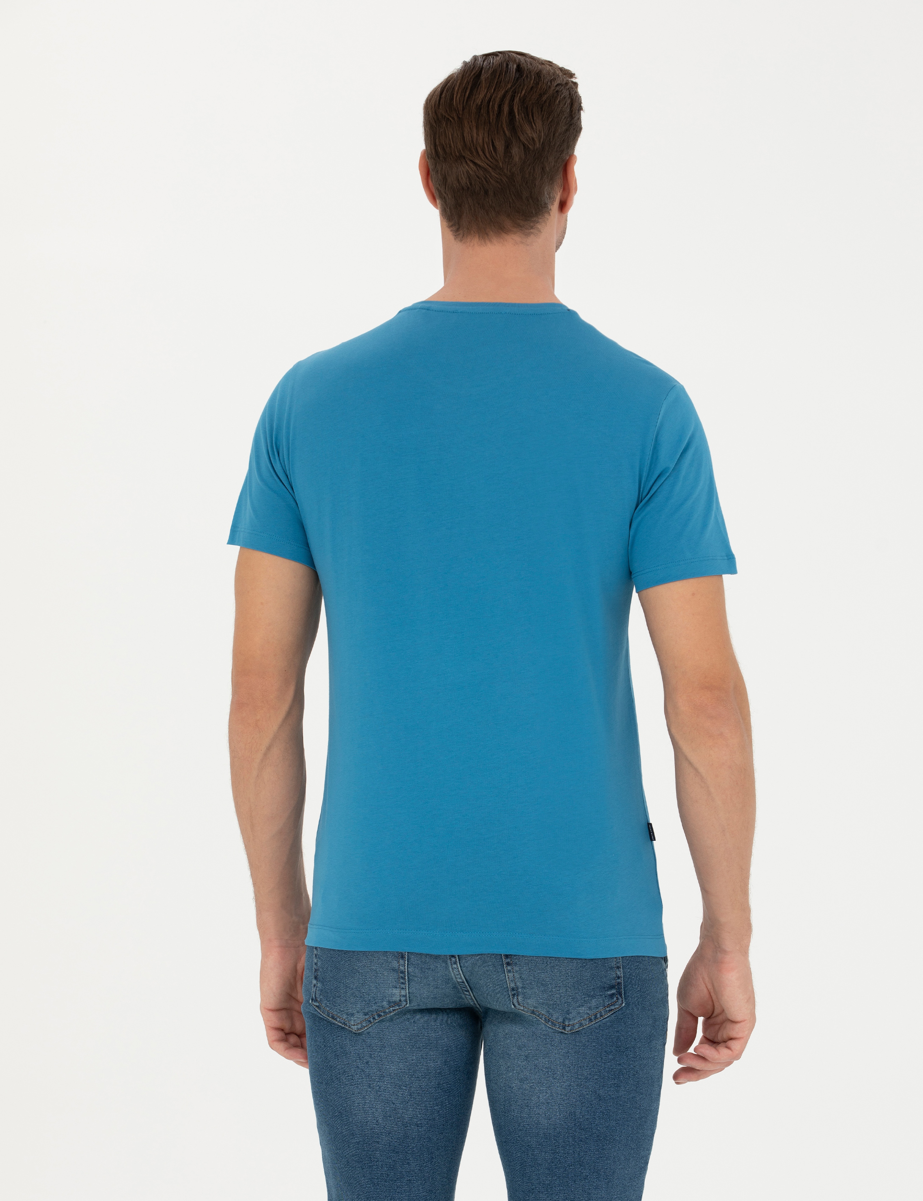 İndigo Slim Fit %100 Pamuk Bisiklet Yaka Basic Tişört
