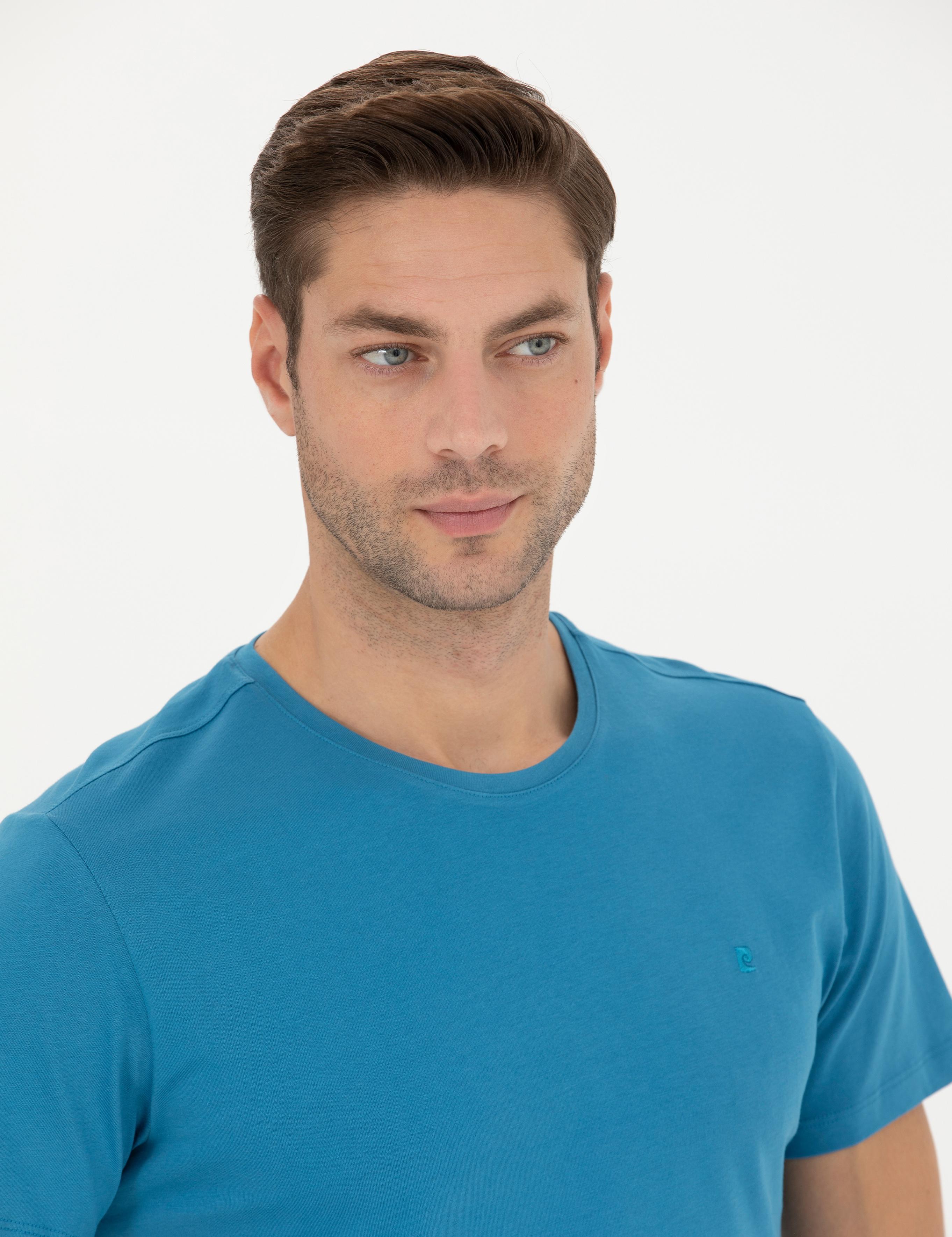 İndigo %100 Pamuk Slim Fit Bisiklet Yaka Basic Tişört