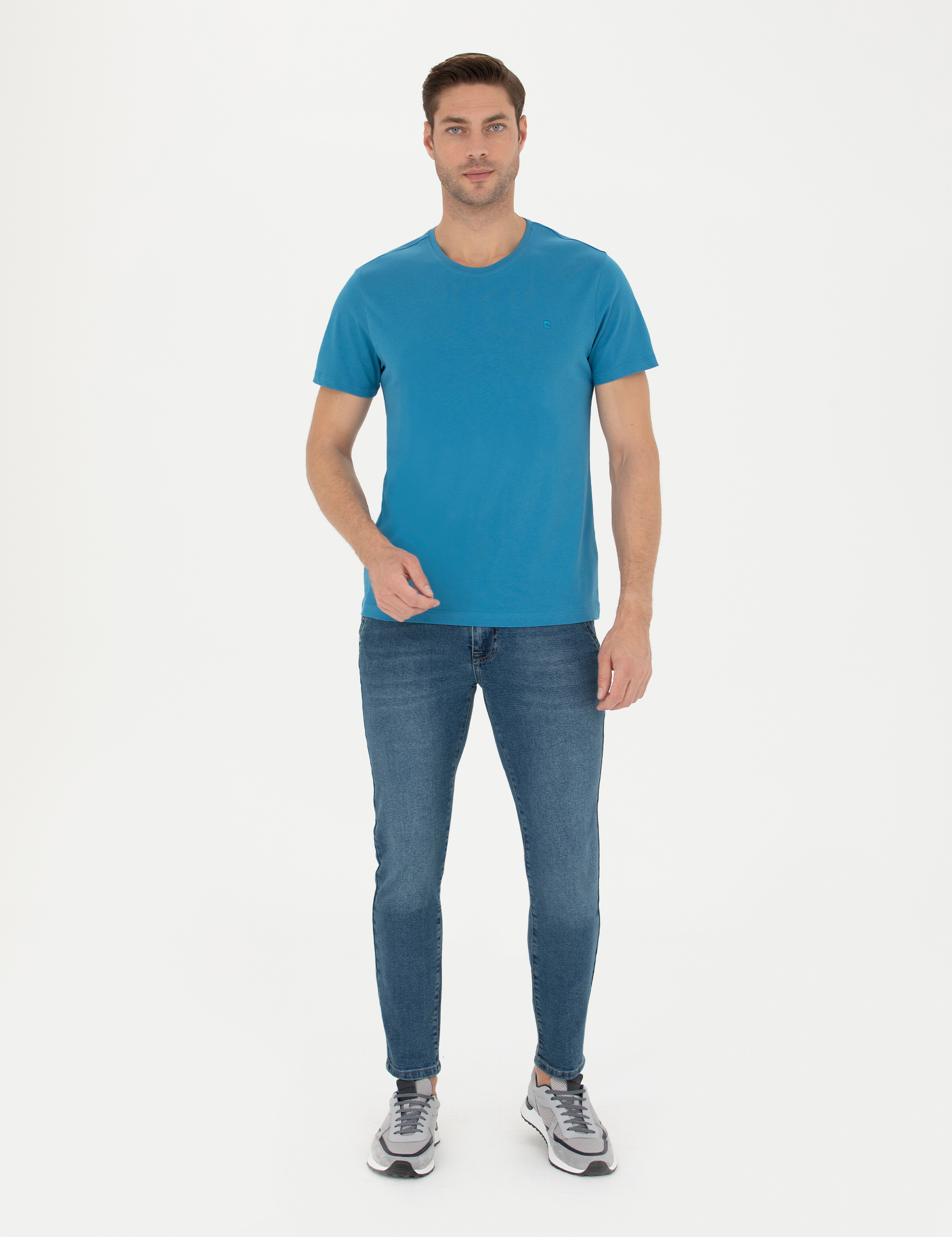 İndigo Slim Fit %100 Pamuk Bisiklet Yaka Basic Tişört - Image 4