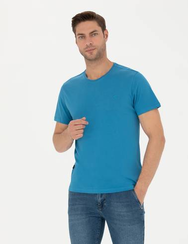 İndigo Slim Fit %100 Pamuk Bisiklet Yaka Basic Tişört