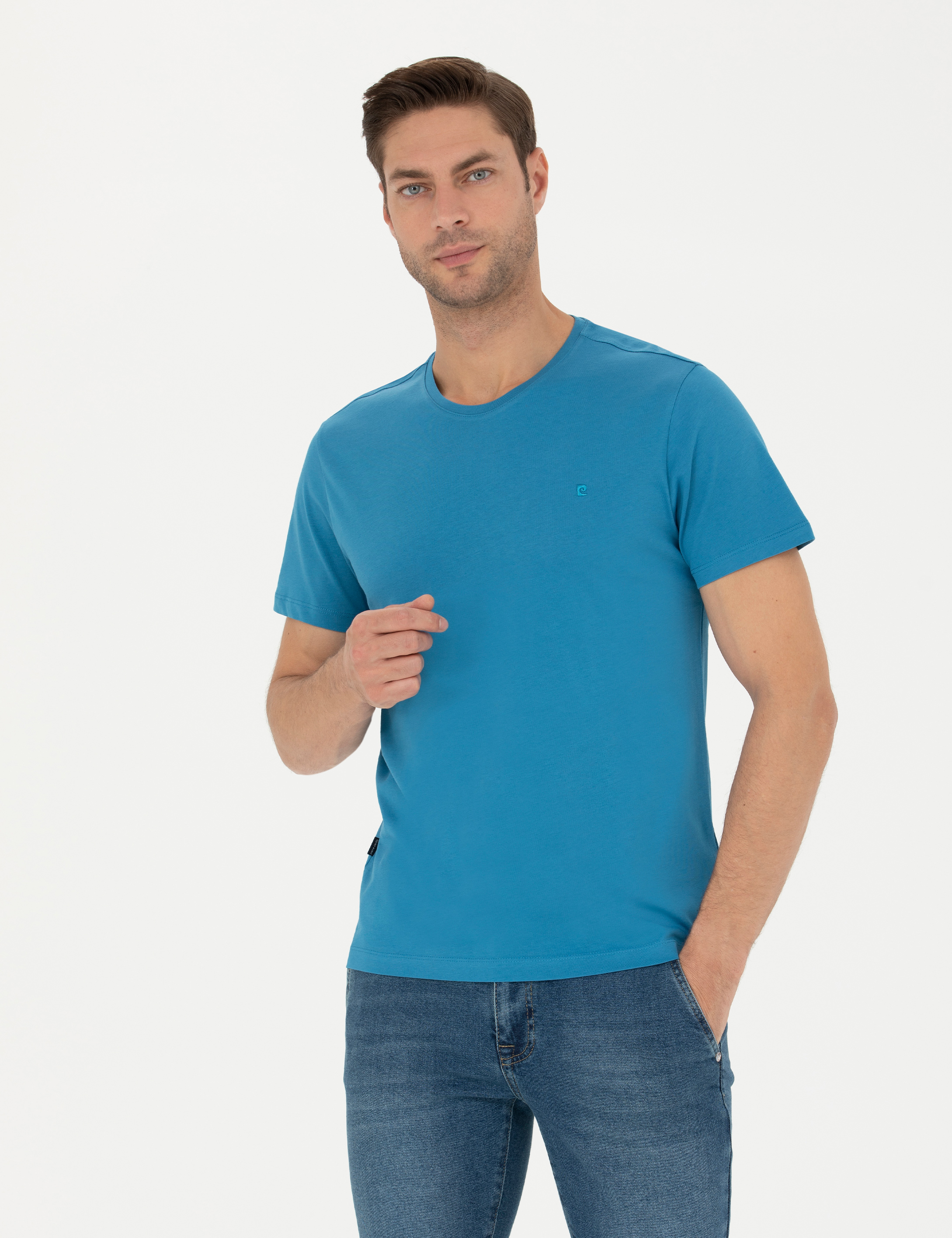 İndigo Slim Fit %100 Pamuk Bisiklet Yaka Basic Tişört