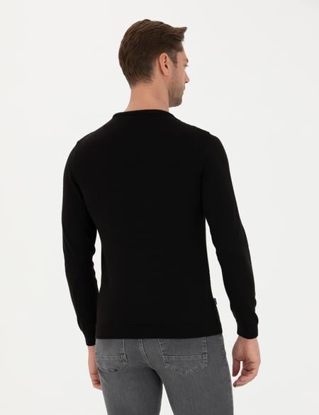 Siyah Slim Fit Bisiklet Yaka Triko Kazak - 50281819021