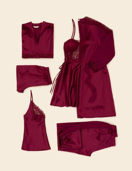 Bordo Saten 6'lı Çeyiz Seti - 50285169009