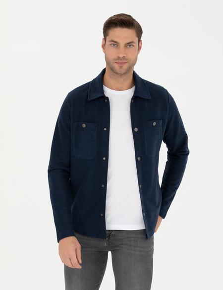 Lacivert Klasik Yaka Çift Cepli Regular Fit Örme Gömlek Ceket - 50280182011