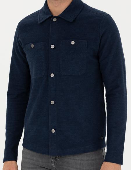 Lacivert Klasik Yaka Çift Cepli Regular Fit Örme Gömlek Ceket - 50280182011