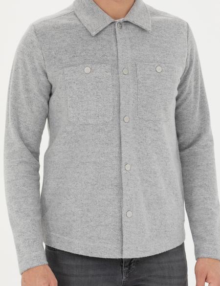 Gri Melanj Klasik Yaka Çift Cepli Regular Fit Örme Gömlek Ceket - 50280182029