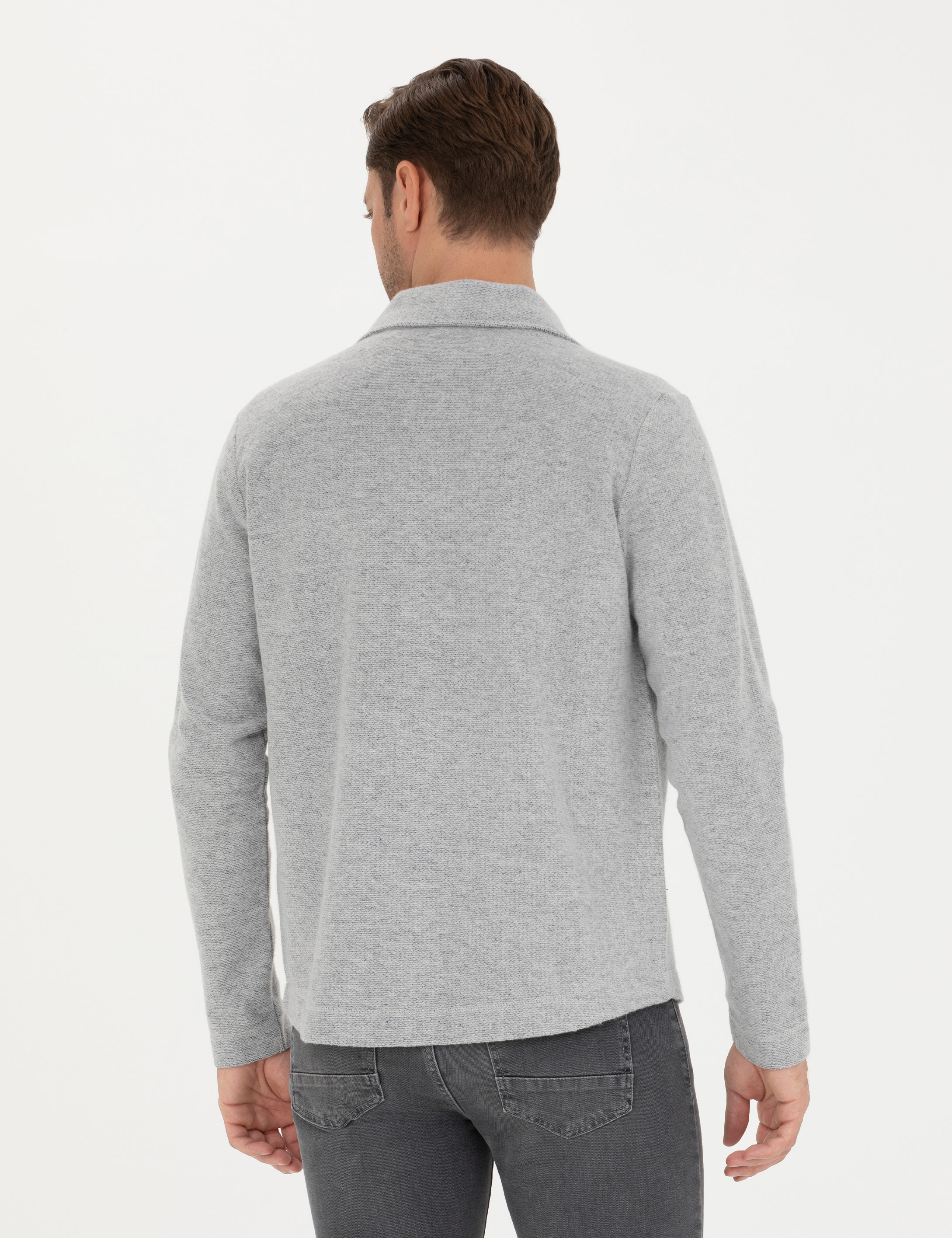 Pierre Cardin Gri Melanj Klasik Yaka Çift Cepli Regular Fit Örme Gömlek Ceket görsel 5