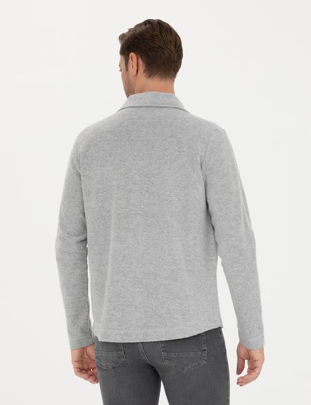 Gri Melanj Klasik Yaka Çift Cepli Regular Fit Örme Gömlek Ceket - 50280182029