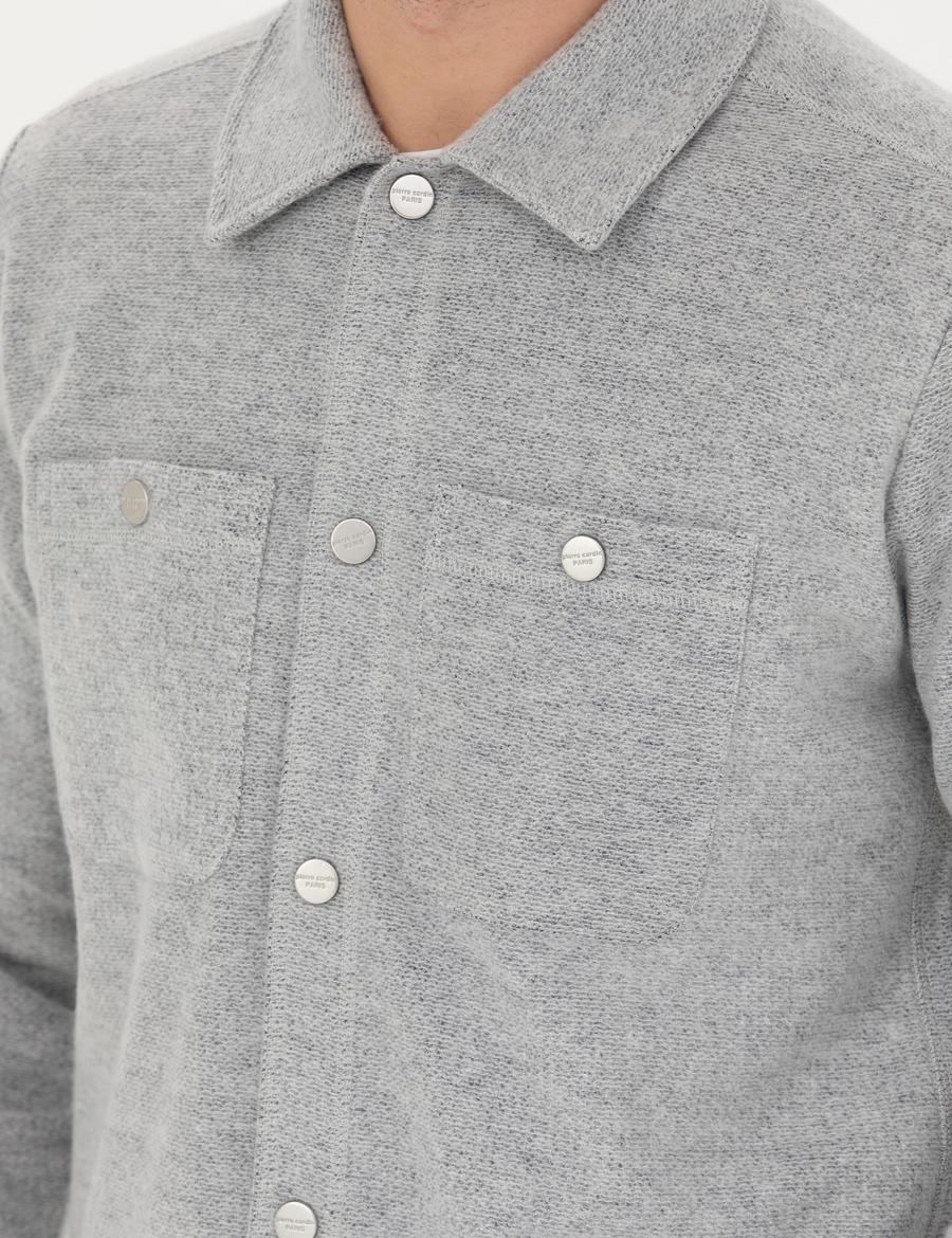 Gri Melanj Klasik Yaka Çift Cepli Regular Fit Örme Gömlek Ceket