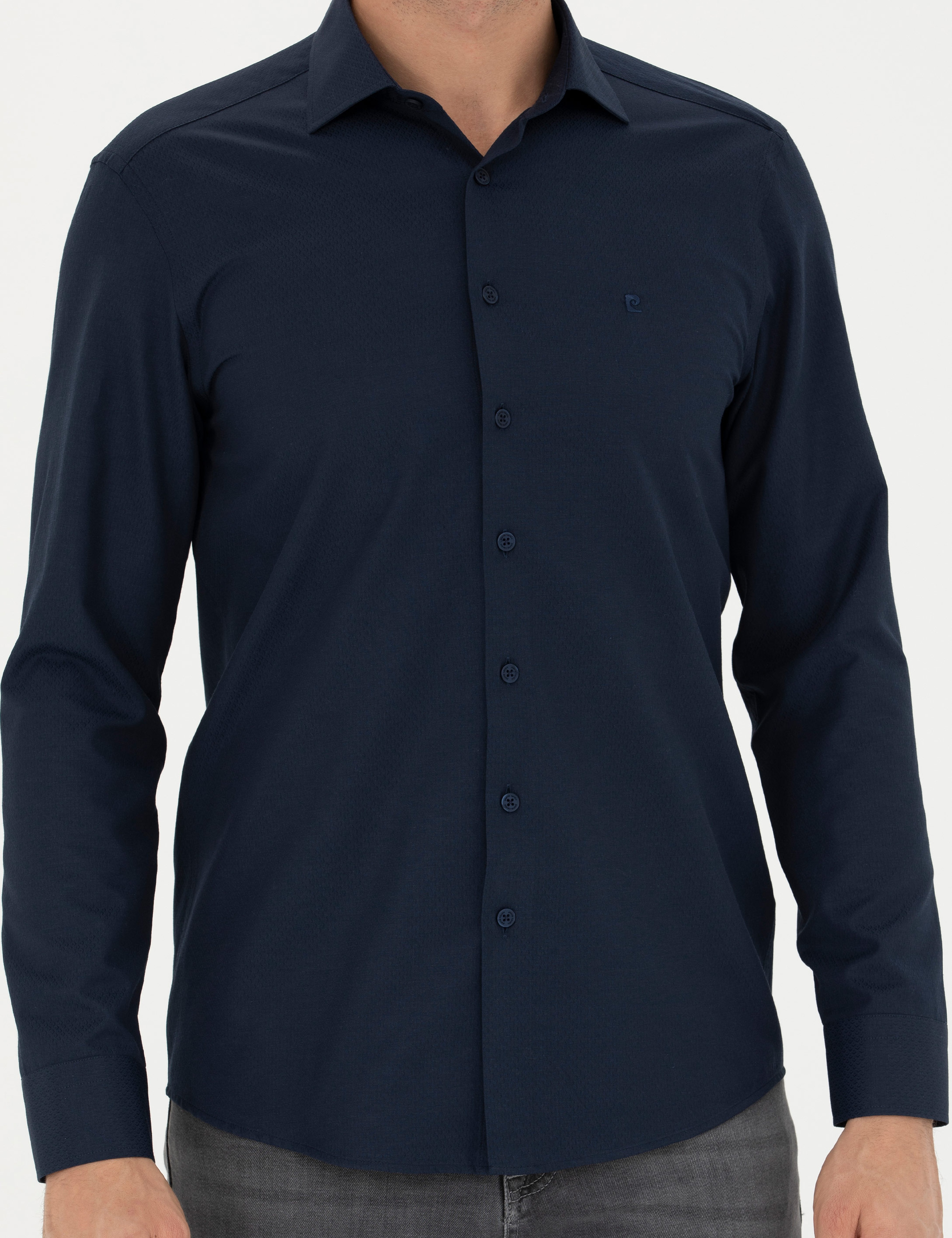 Lacivert Slim Fit Uzun Kollu Gömlek