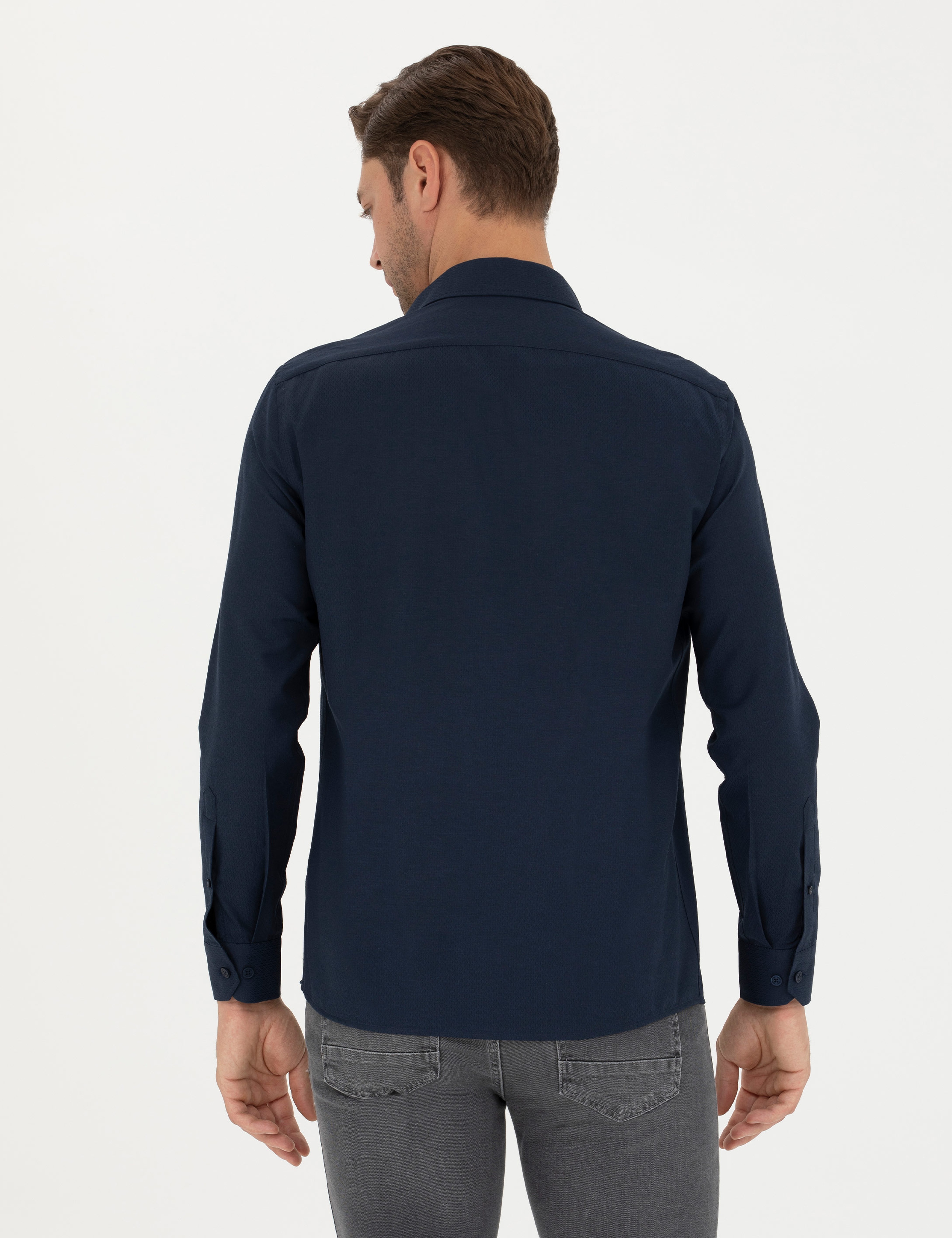 Lacivert Slim Fit Uzun Kollu Gömlek - Image 5