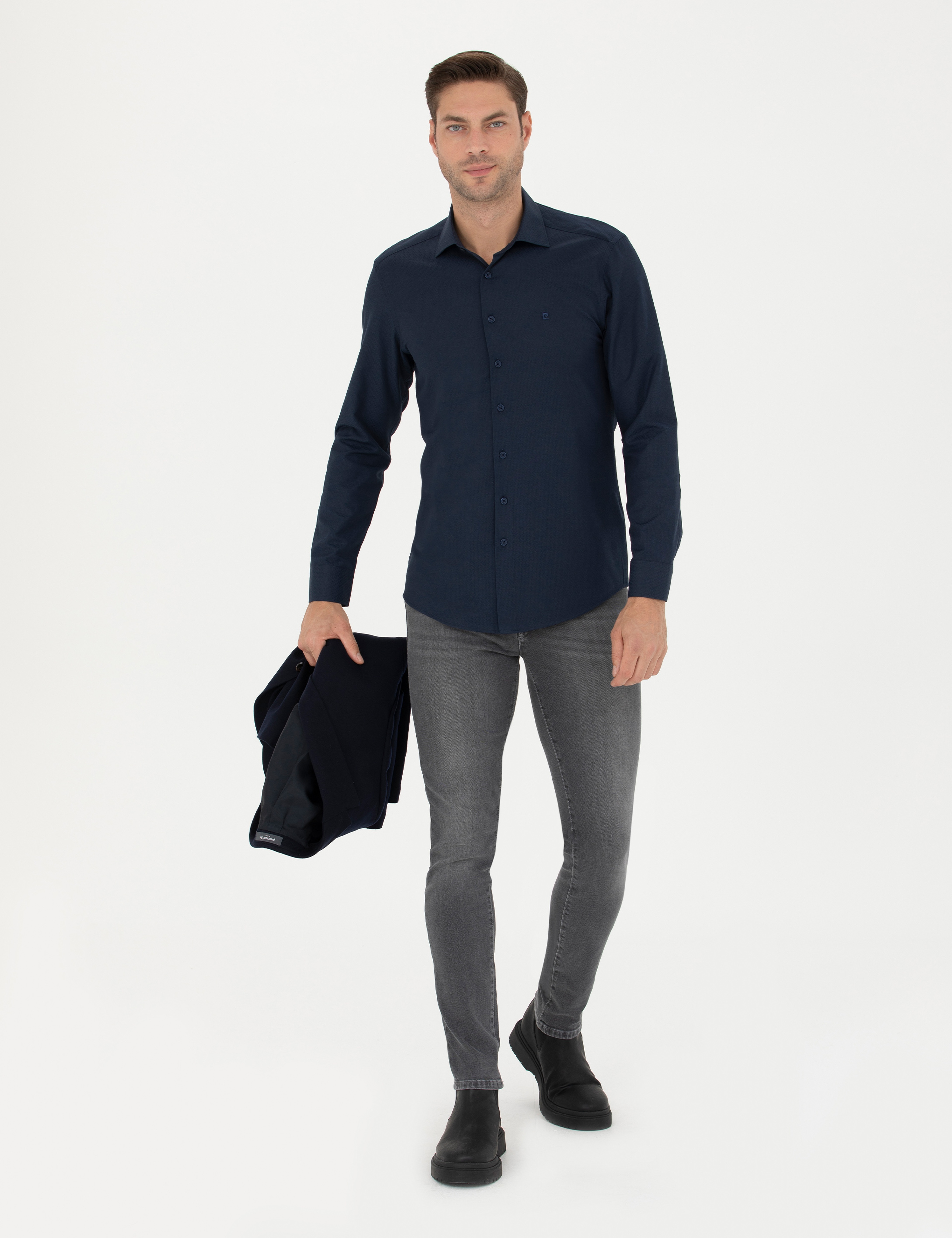 Lacivert Slim Fit Uzun Kollu Gömlek