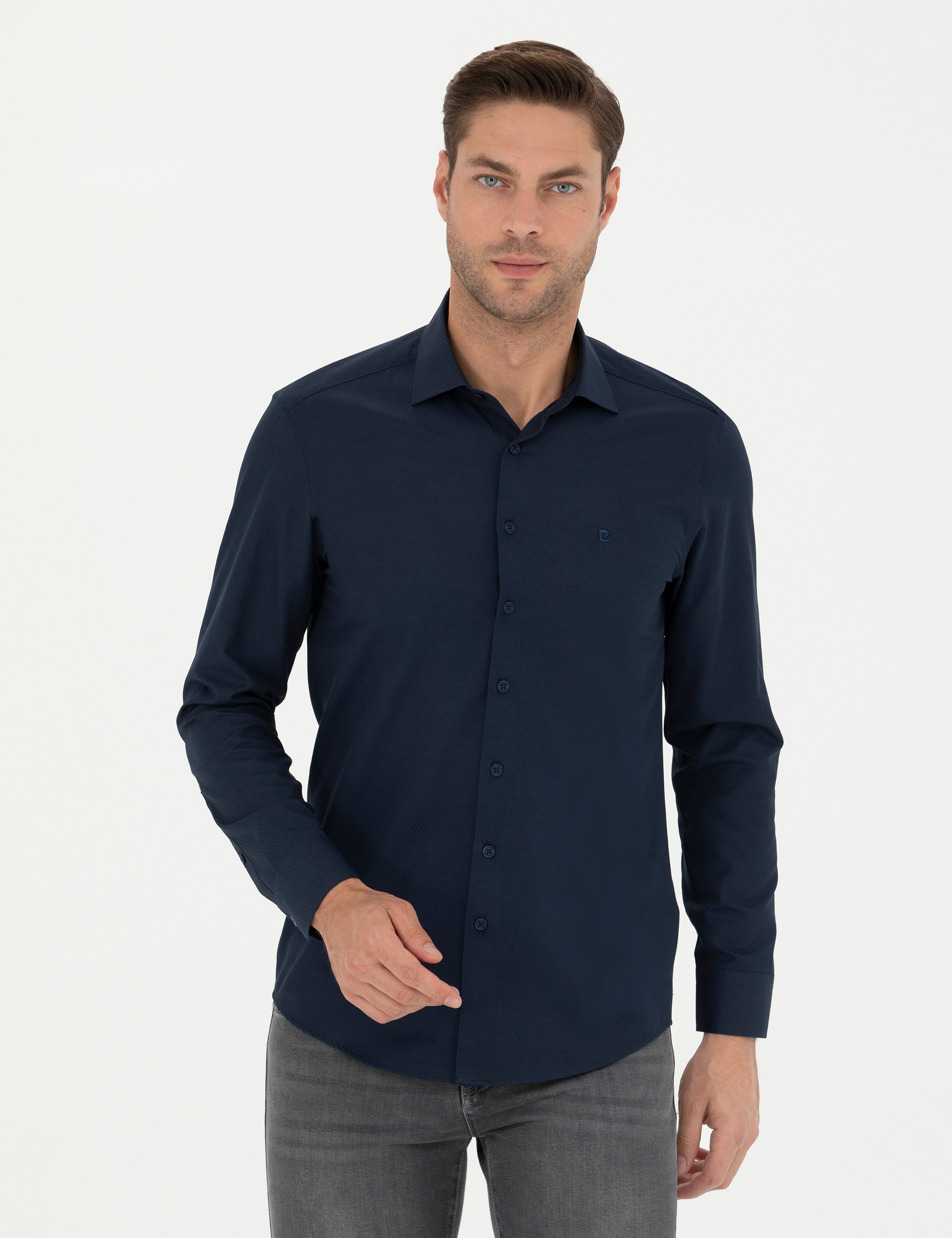 Lacivert Slim Fit Uzun Kollu Gömlek - Image 3