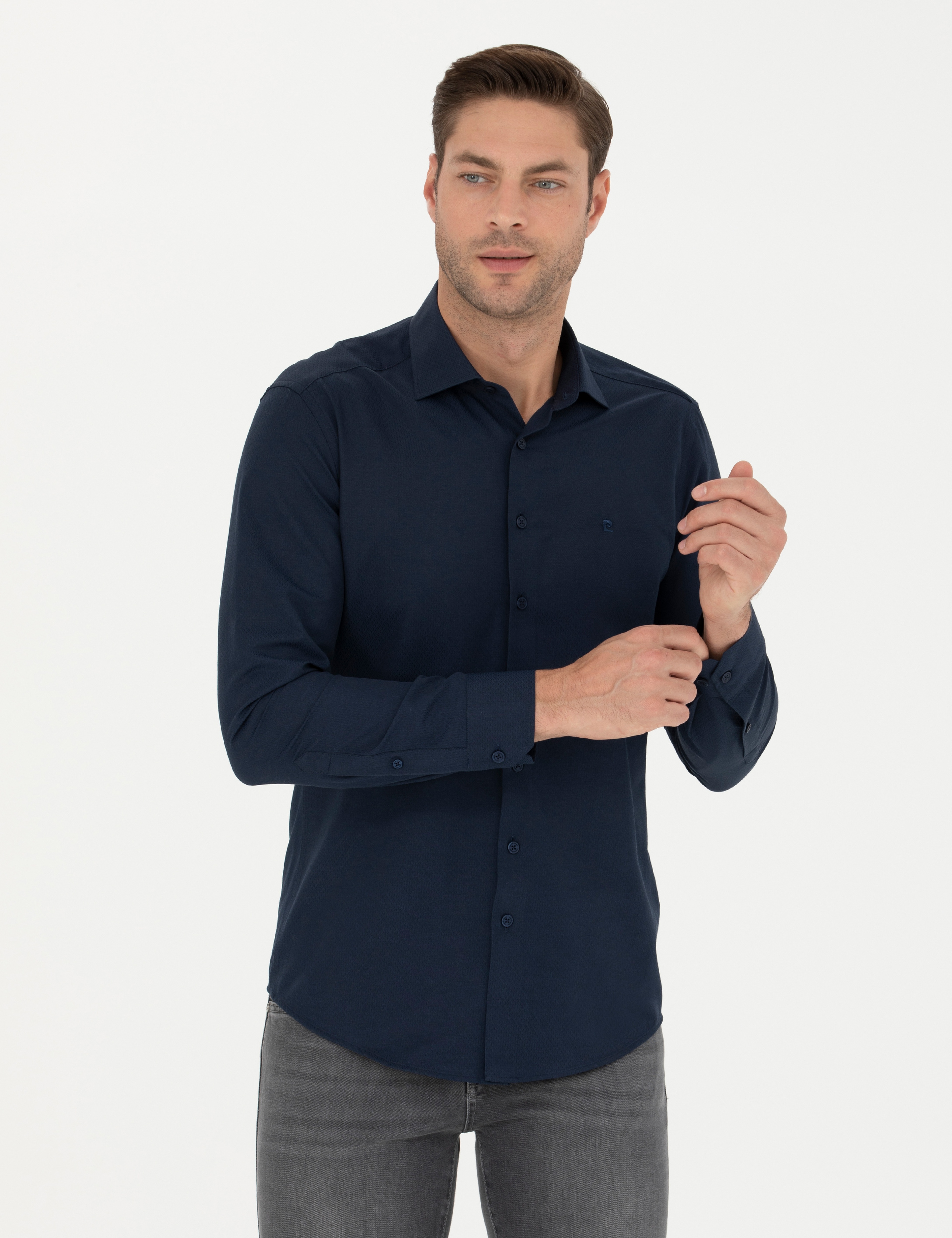 Lacivert Slim Fit Uzun Kollu Gömlek - Image 1