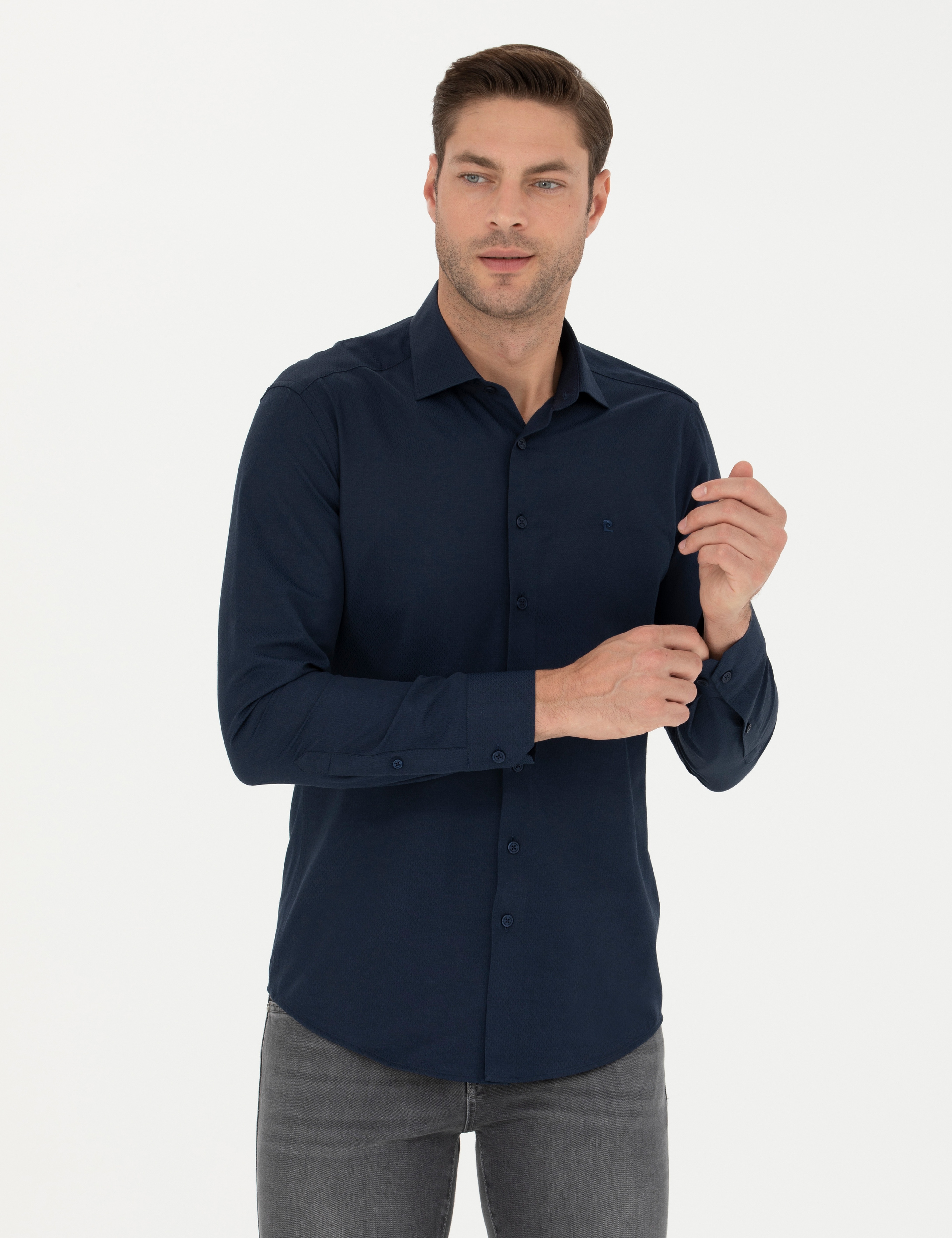 Lacivert Slim Fit Uzun Kollu Gömlek