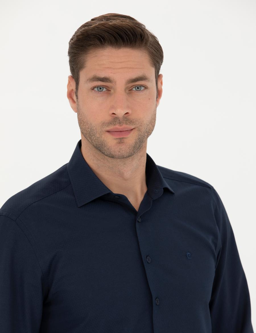 Lacivert Slim Fit Uzun Kollu Gömlek