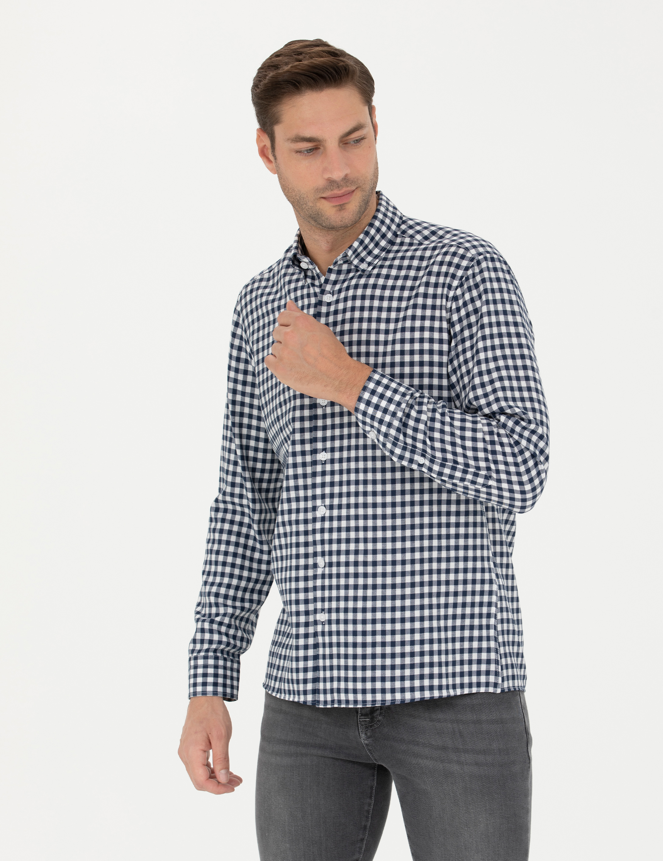 Lacivert Regular Fit Uzun Kollu Gömlek - Image 3