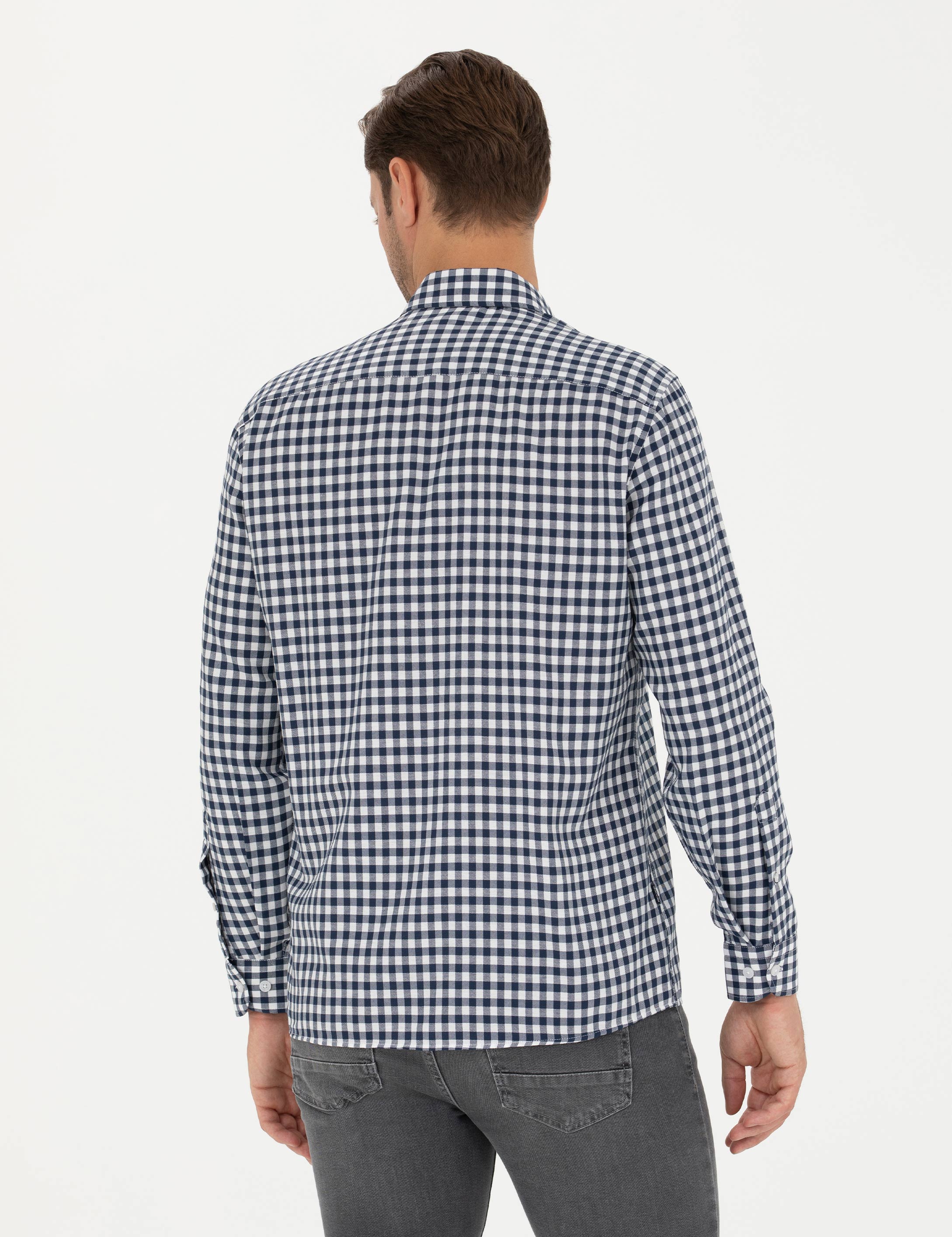 Lacivert Regular Fit Uzun Kollu Gömlek - Image 5