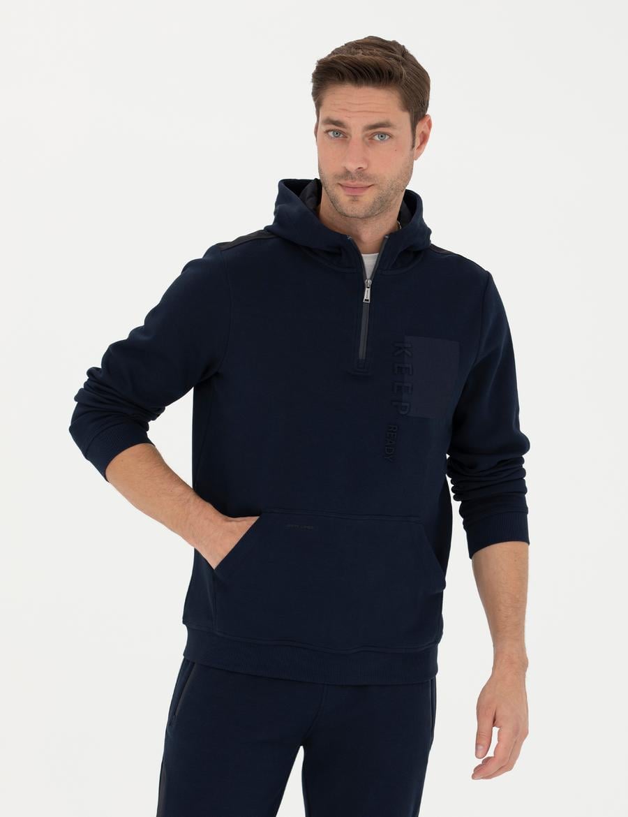 Lacivert Regular Fit Kapüşonlu Sweatshirt