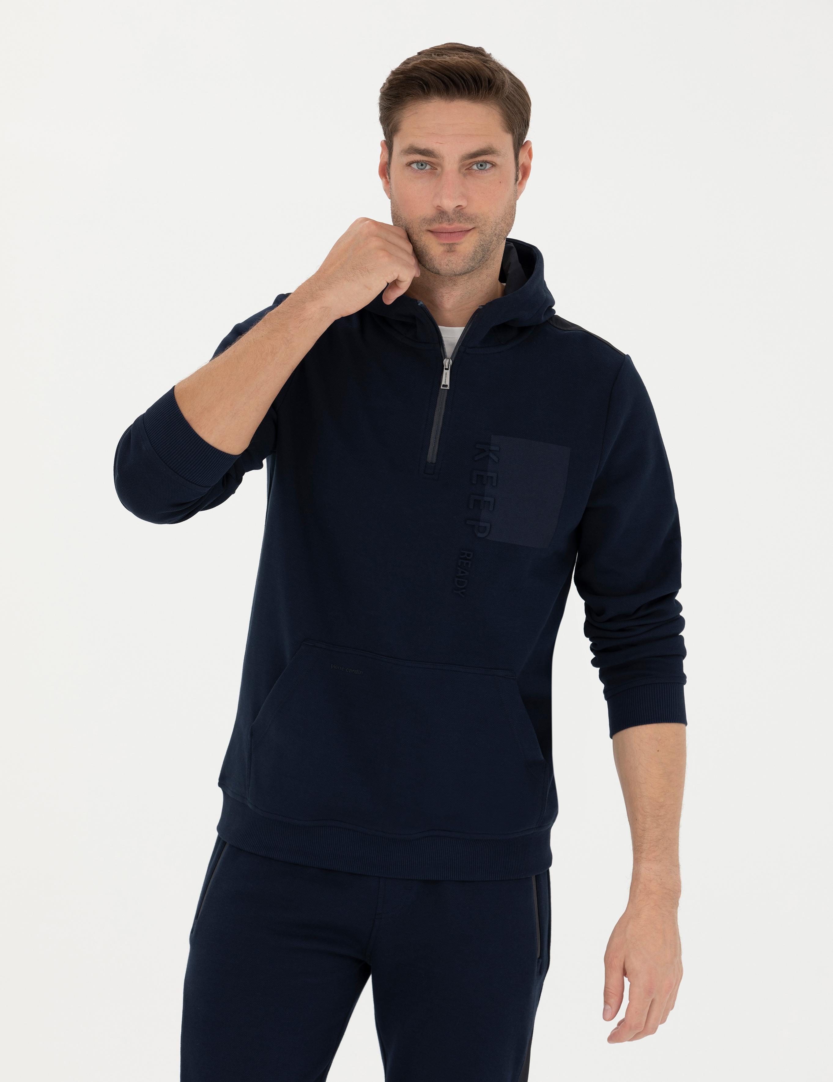 Lacivert Regular Fit Kapüşonlu Sweatshirt