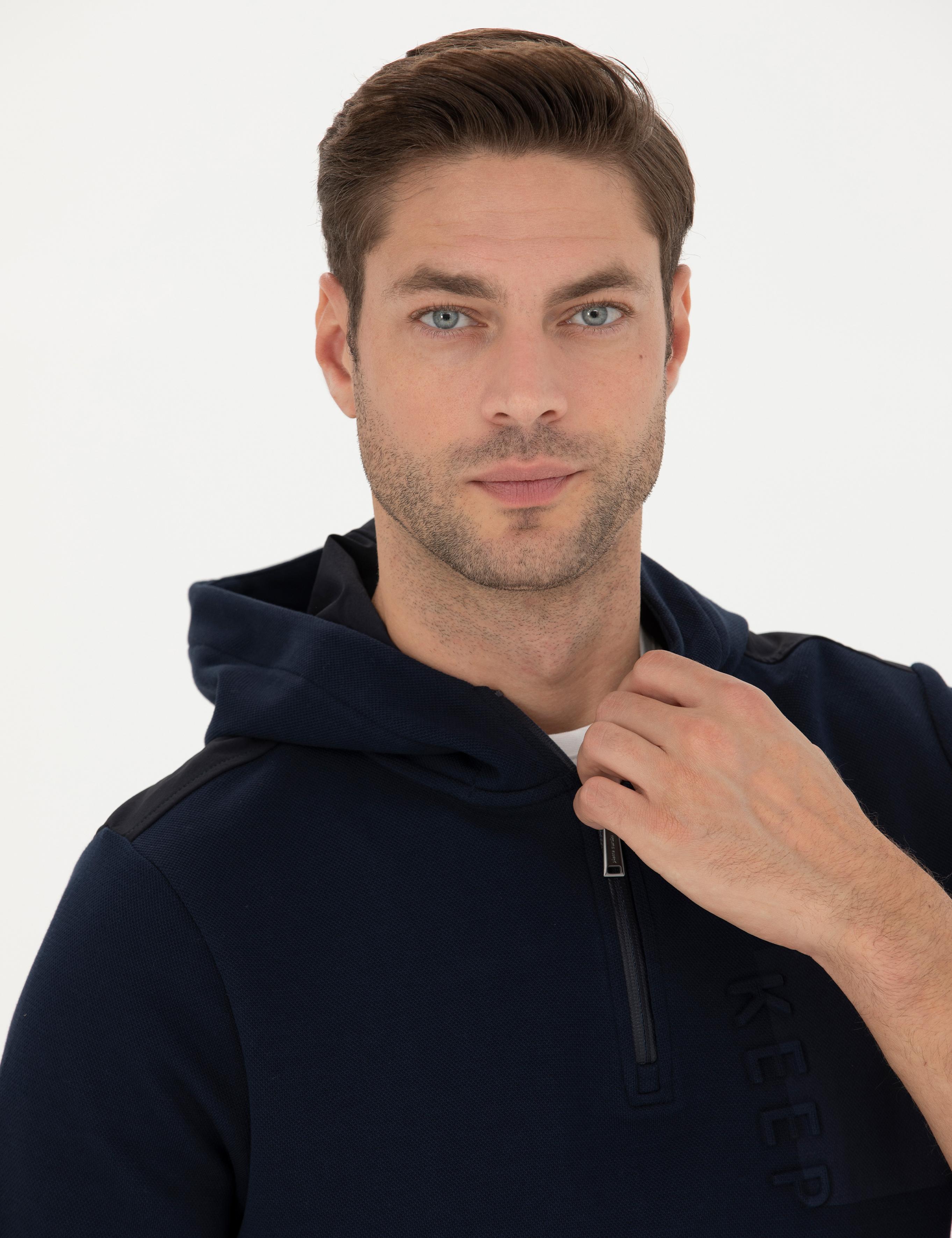 Lacivert Regular Fit Kapüşonlu Sweatshirt