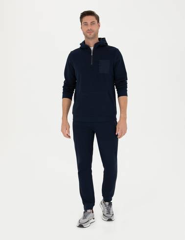 Lacivert Regular Fit Kapüşonlu Sweatshirt