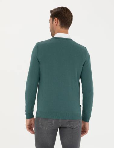 Yeşil Slim Fit V Yaka Basic Triko Kazak