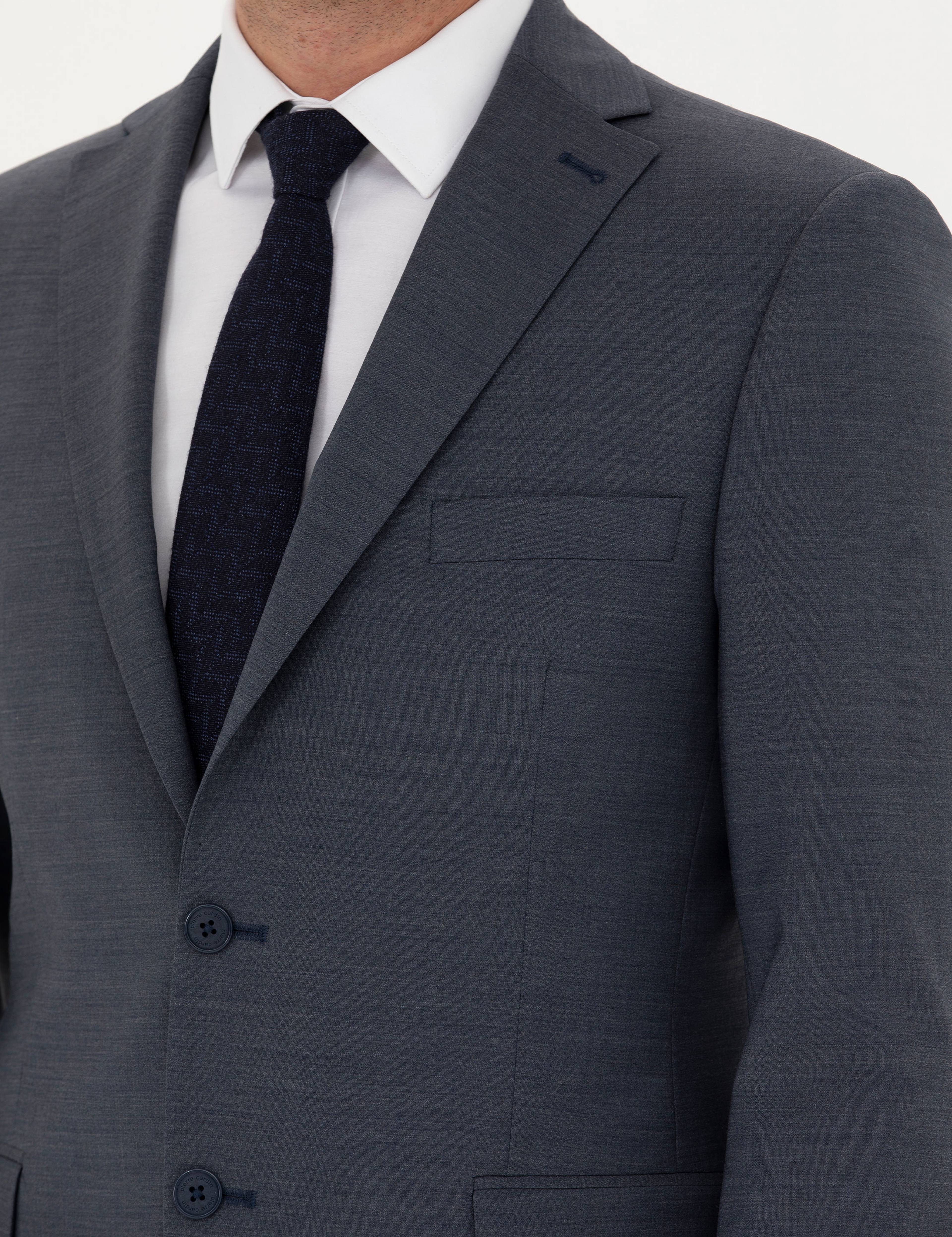 Koyu Mavi Slim Fit Yün Karışımlı Takım Elbise - Image 7
