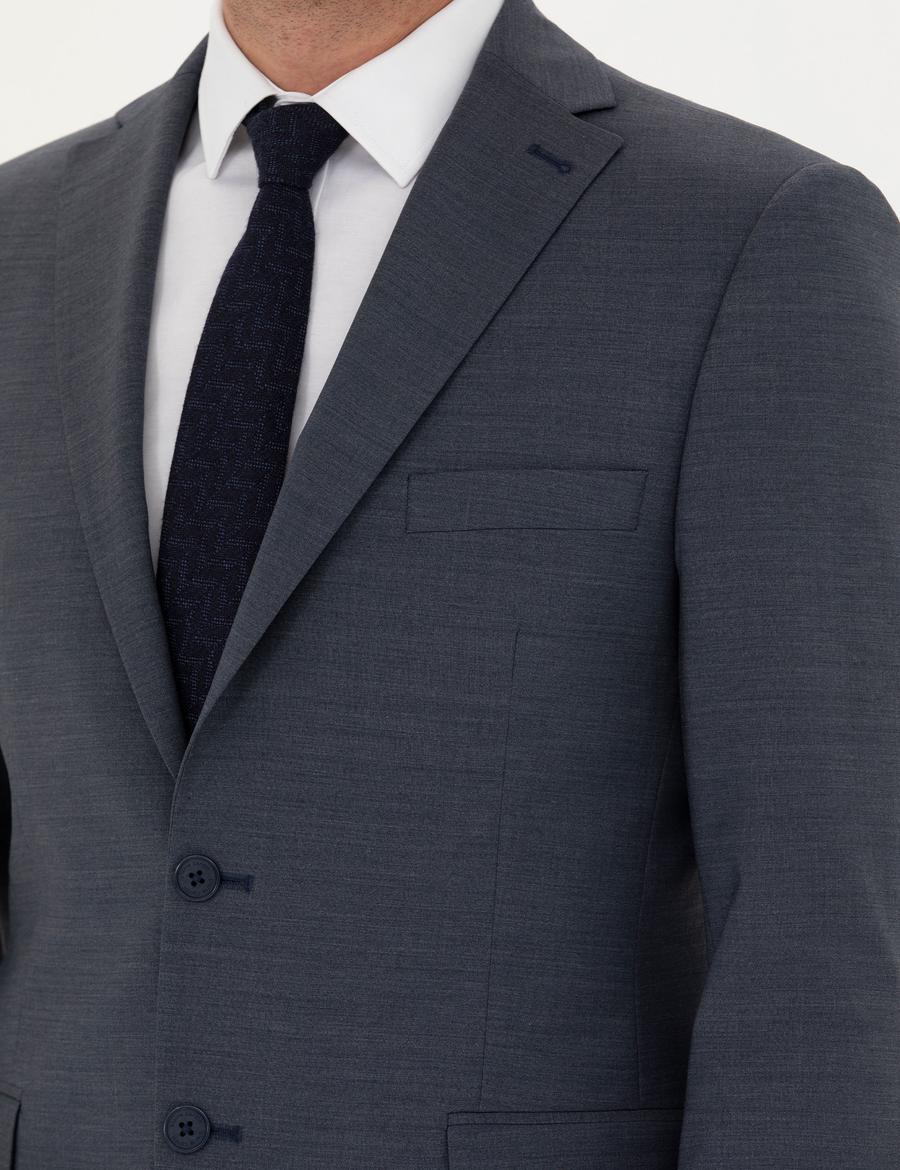 Koyu Mavi Slim Fit Yün Karışımlı Takım Elbise