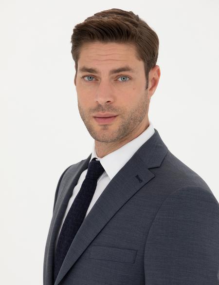 Koyu Mavi Slim Fit Yün Karışımlı Takım Elbise - 50289262098