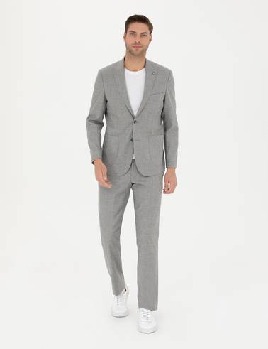 Gri Slim Fit Yün Karışımlı Takım Elbise