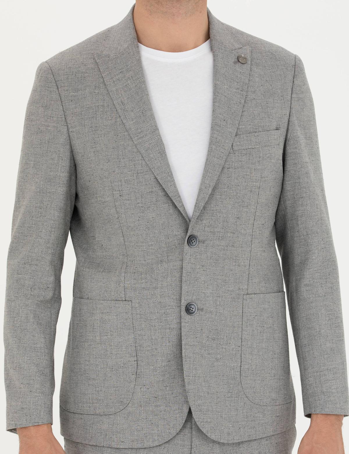 Gri Slim Fit Yün Karışımlı Takım Elbise - 50273542053