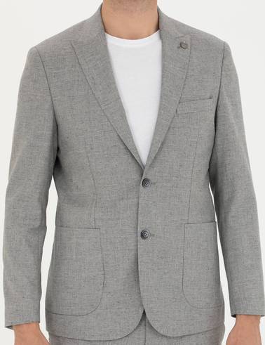 Gri Slim Fit Yün Karışımlı Takım Elbise